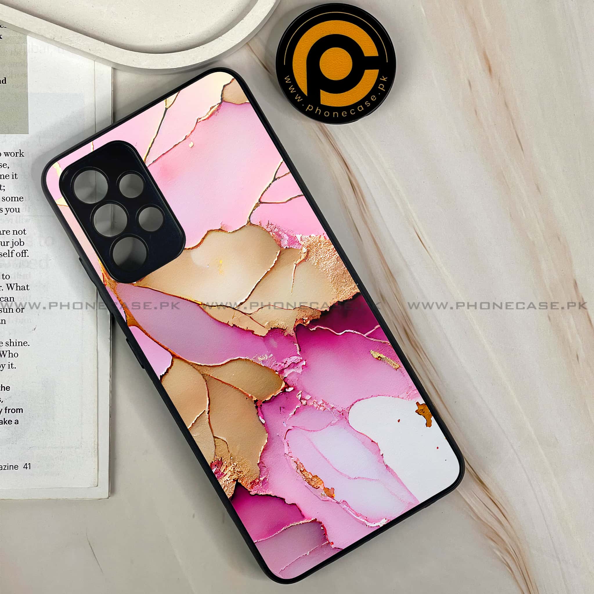 Galaxy A32 - Pink Marble 2.0 Series - Premium Printed Glass soft Bumper shock Proof Case