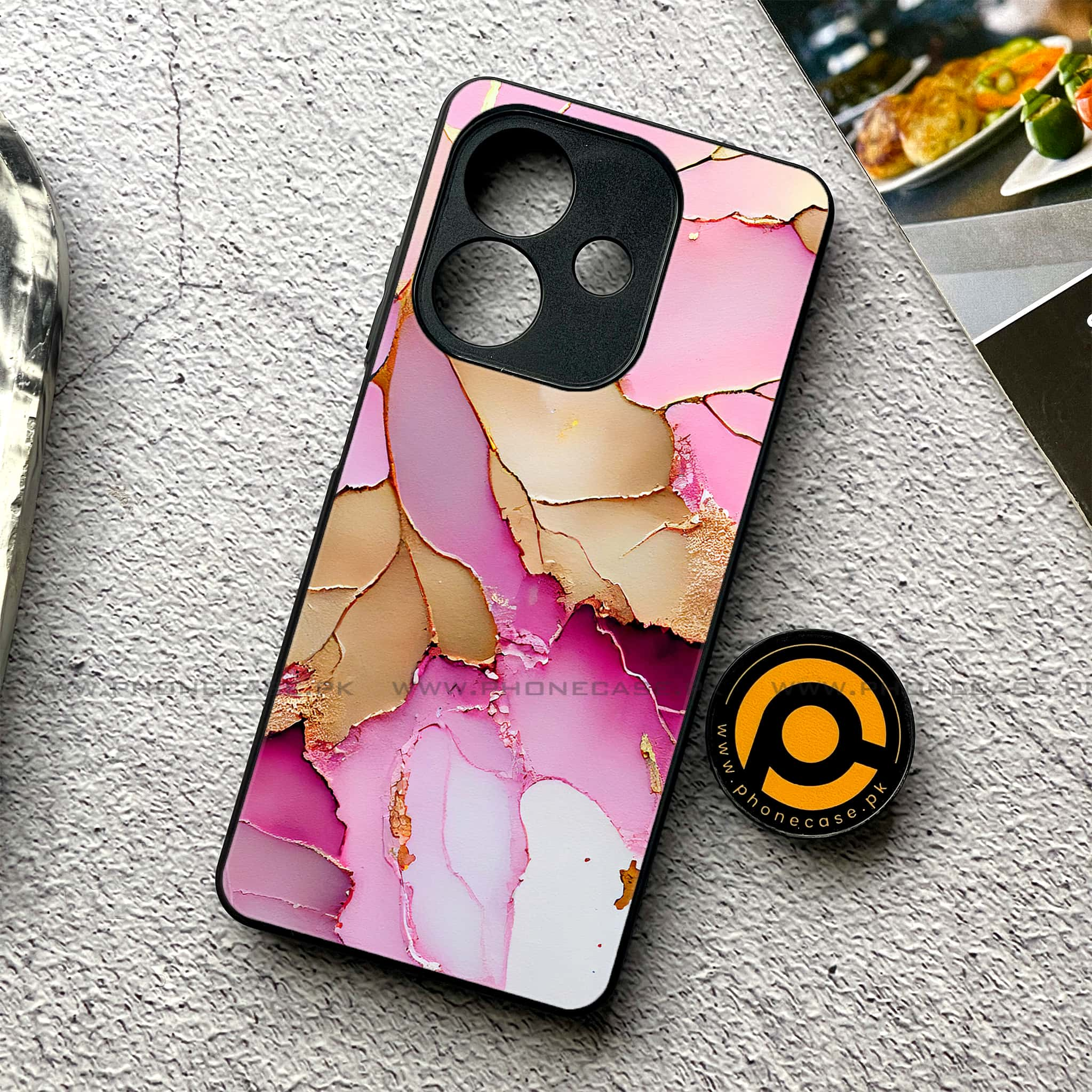 iPhone 16 Pro -   Pink Marble 2.0 Series - Premium Printed Metal soft Bumper shock Proof Case