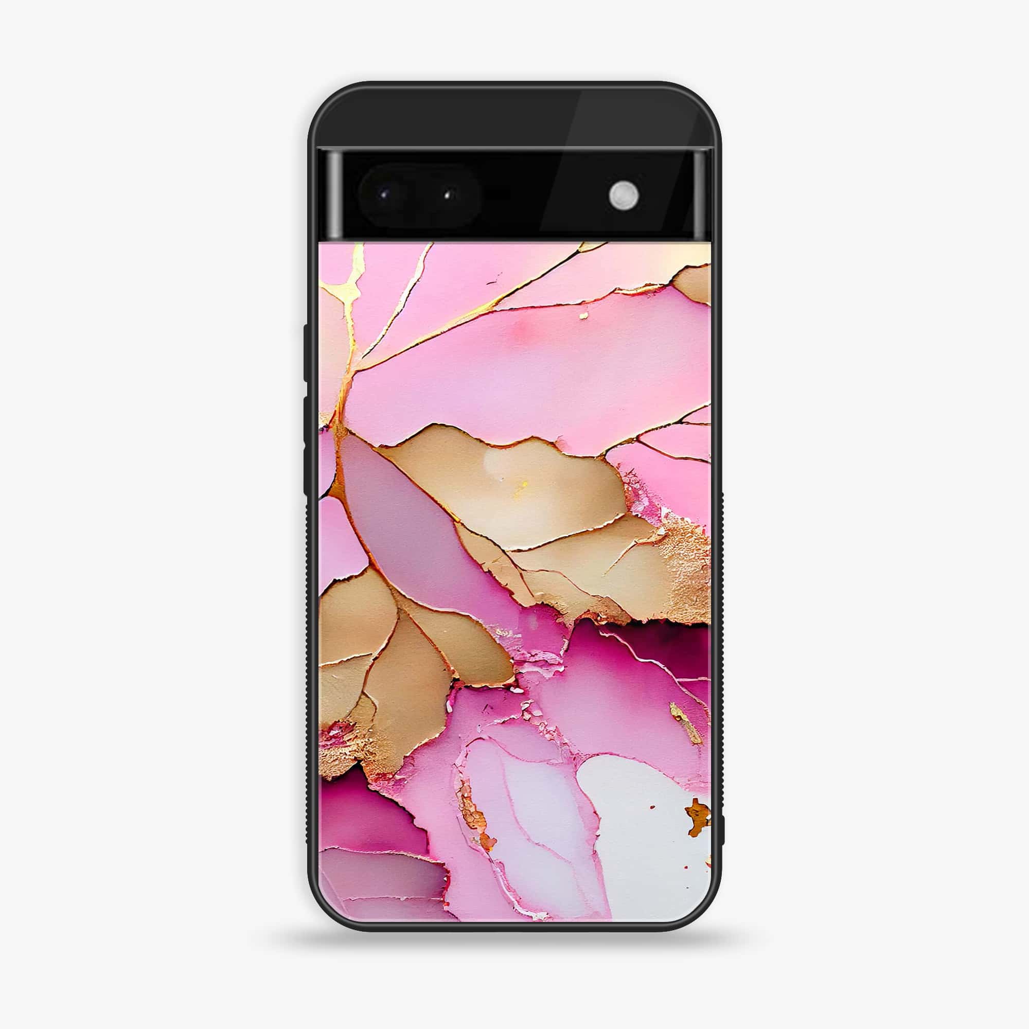 Google Pixel 6A - Pink Marble 2.0 Series - Premium Metal Printed soft Bumper Shock Proof Case