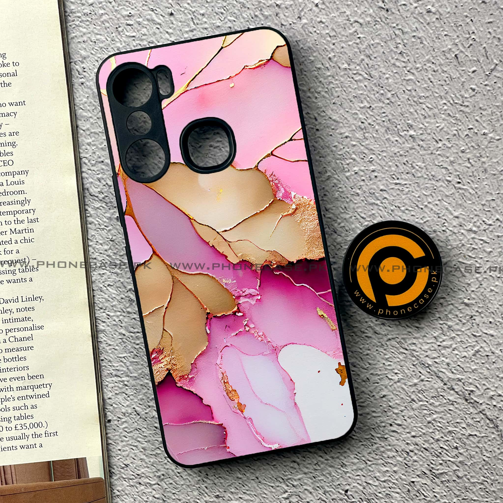 Infinix Hot 12 Pro - Pink Marble 2.0 Series - Premium Printed Metal soft Bumper shock Proof Case