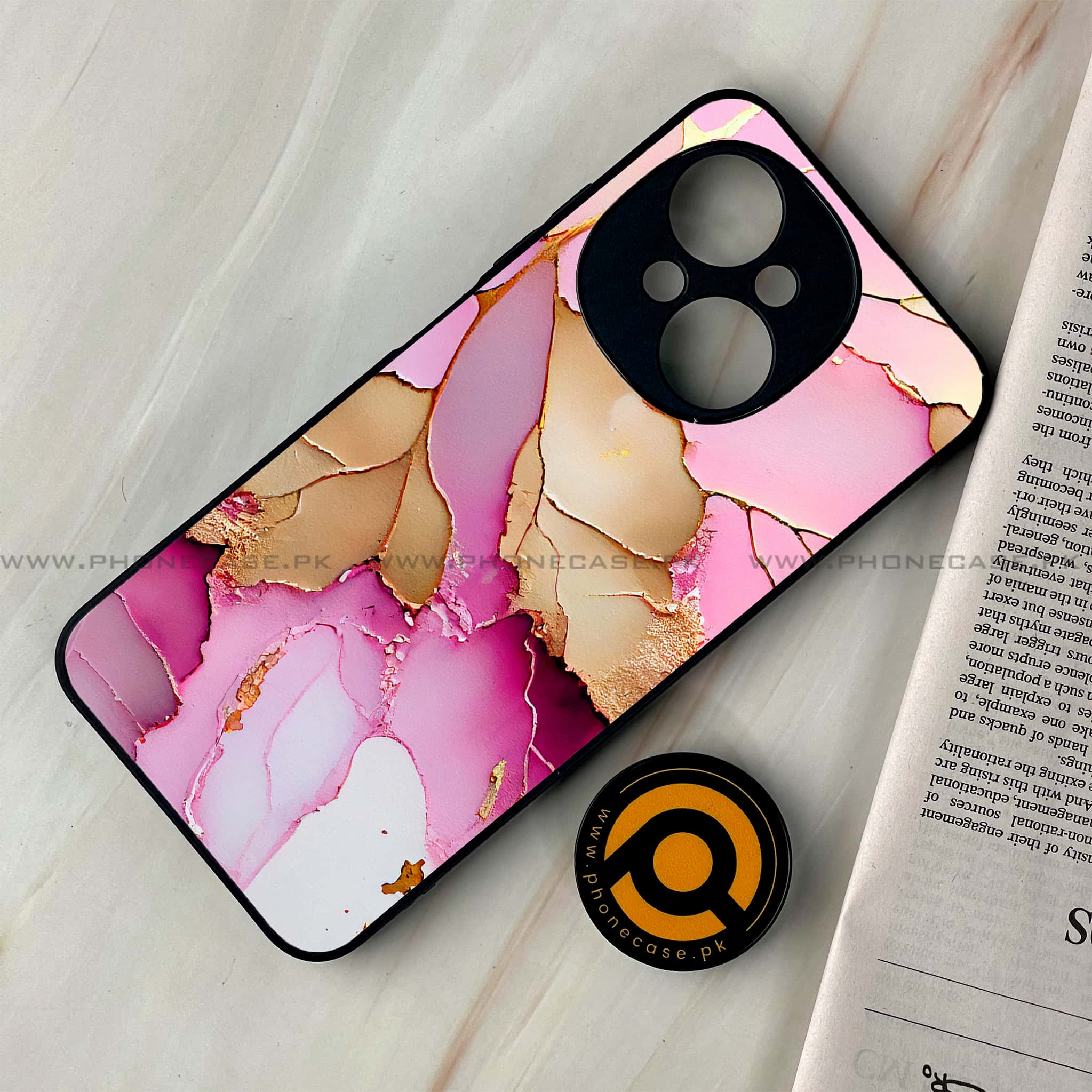 Tecno Spark Go 1 - Pink Marble 2.0 Series - Premium Printed Glass soft Bumper shock Proof Case
