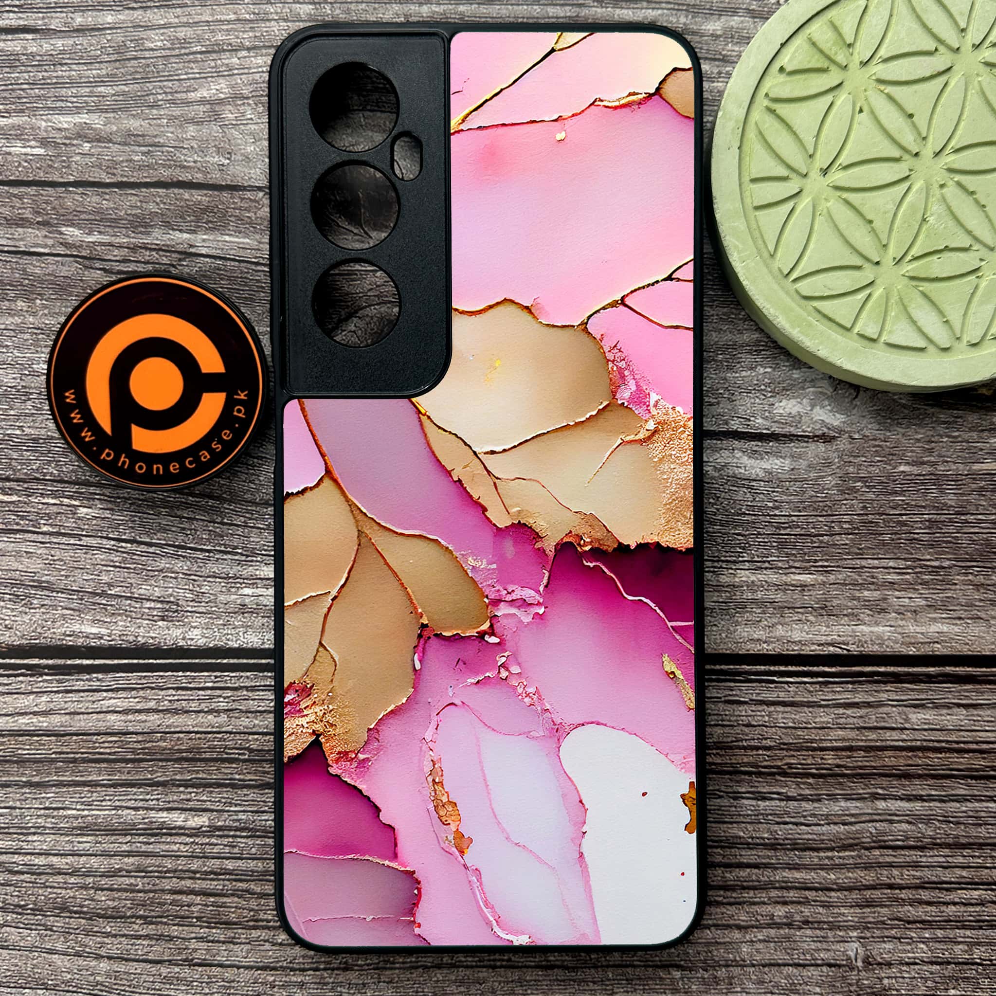 Realme C65  - Pink Marble 2.0 Series - Premium Metal Printed soft Bumper shock Proof Case