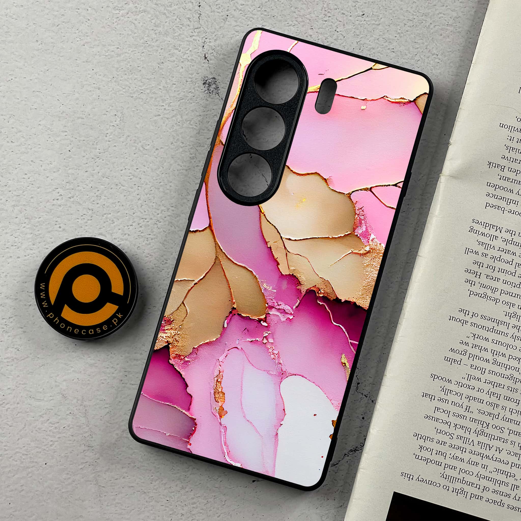 Tecno Camon 40 Pro - Pink Marble 2.0 Series - Premium Metal Printed Soft Bumper Shockproof Case