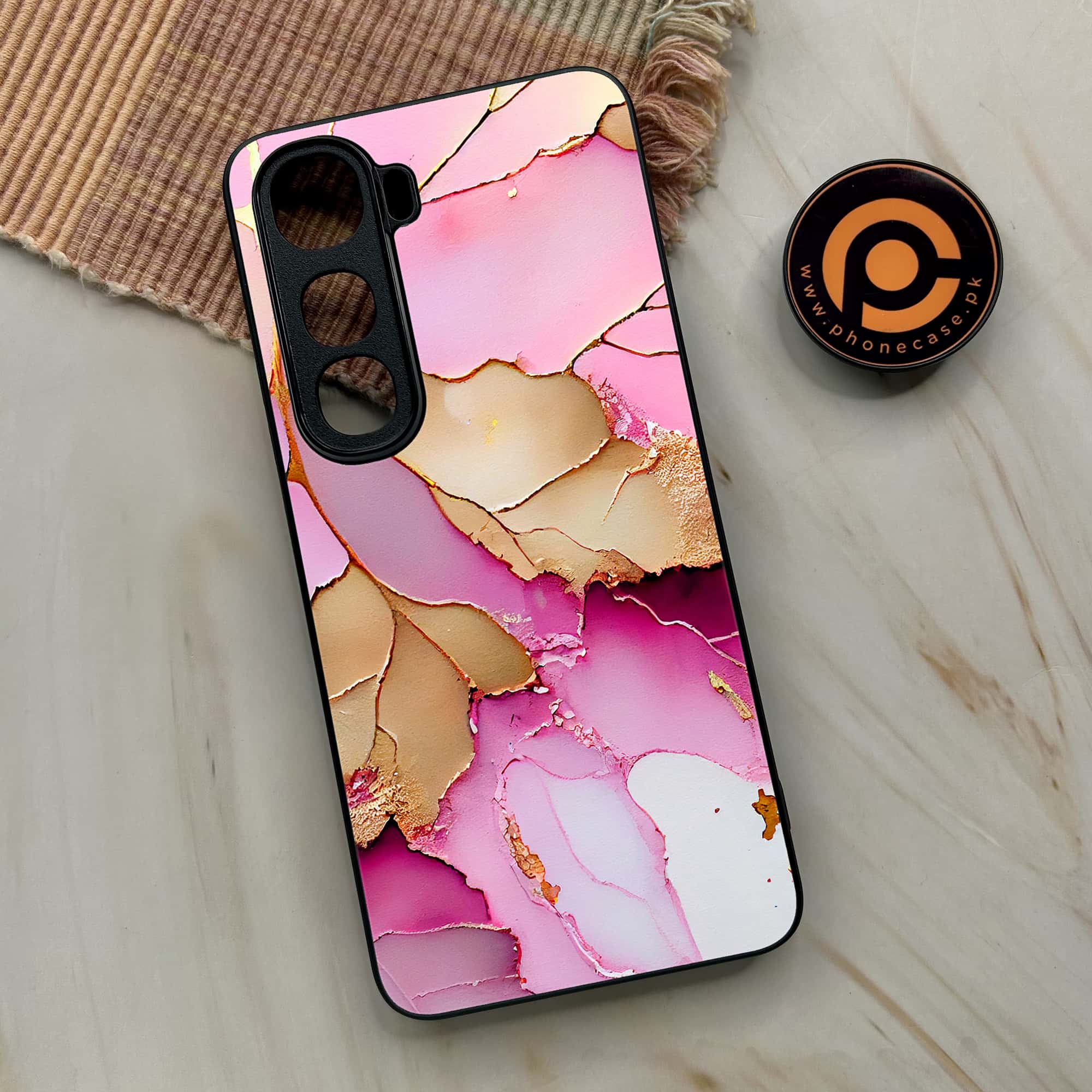 Vivo Y400 - Pink Marble 2.0 Series - Premium Metal Printed soft Bumper shock Proof Case