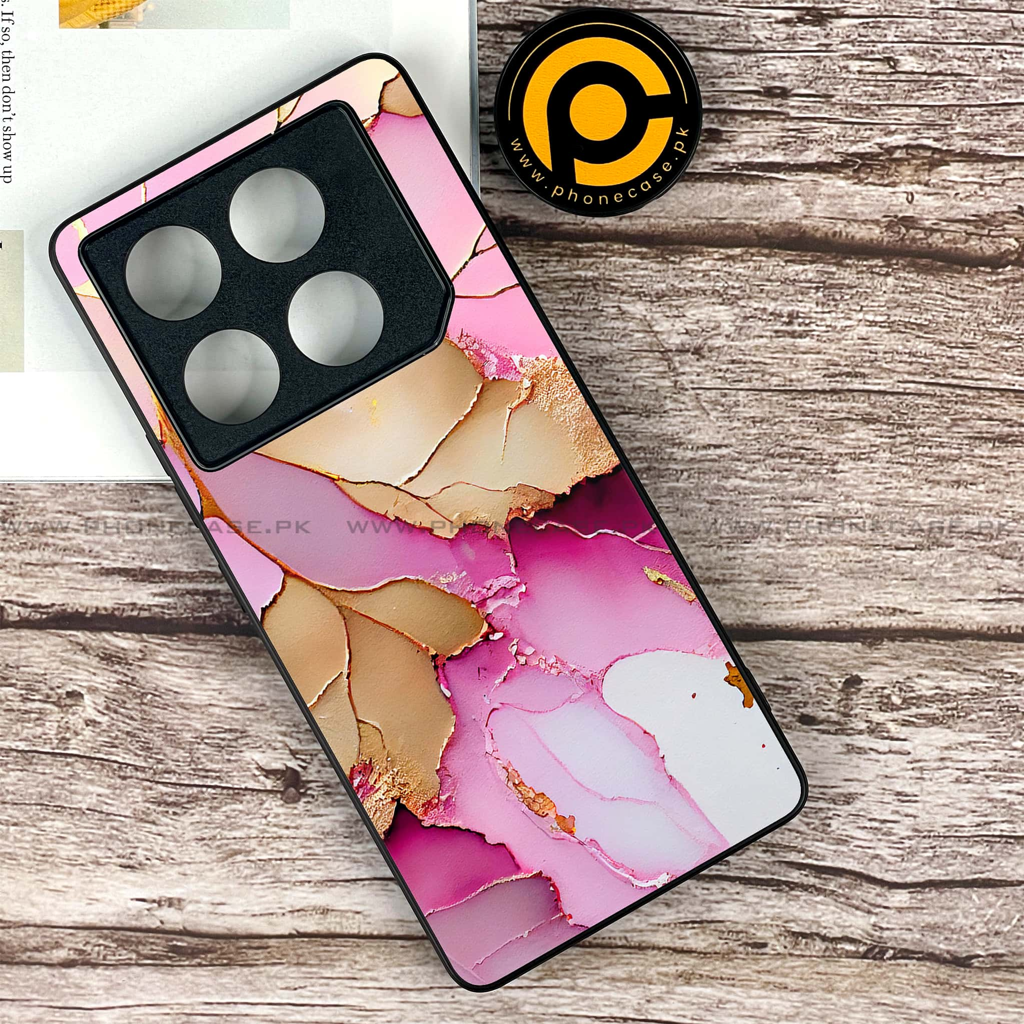 Infinix GT 20 Pro - Pink Marble 2.0 Series - Premium Printed Glass soft Bumper shock Proof Case