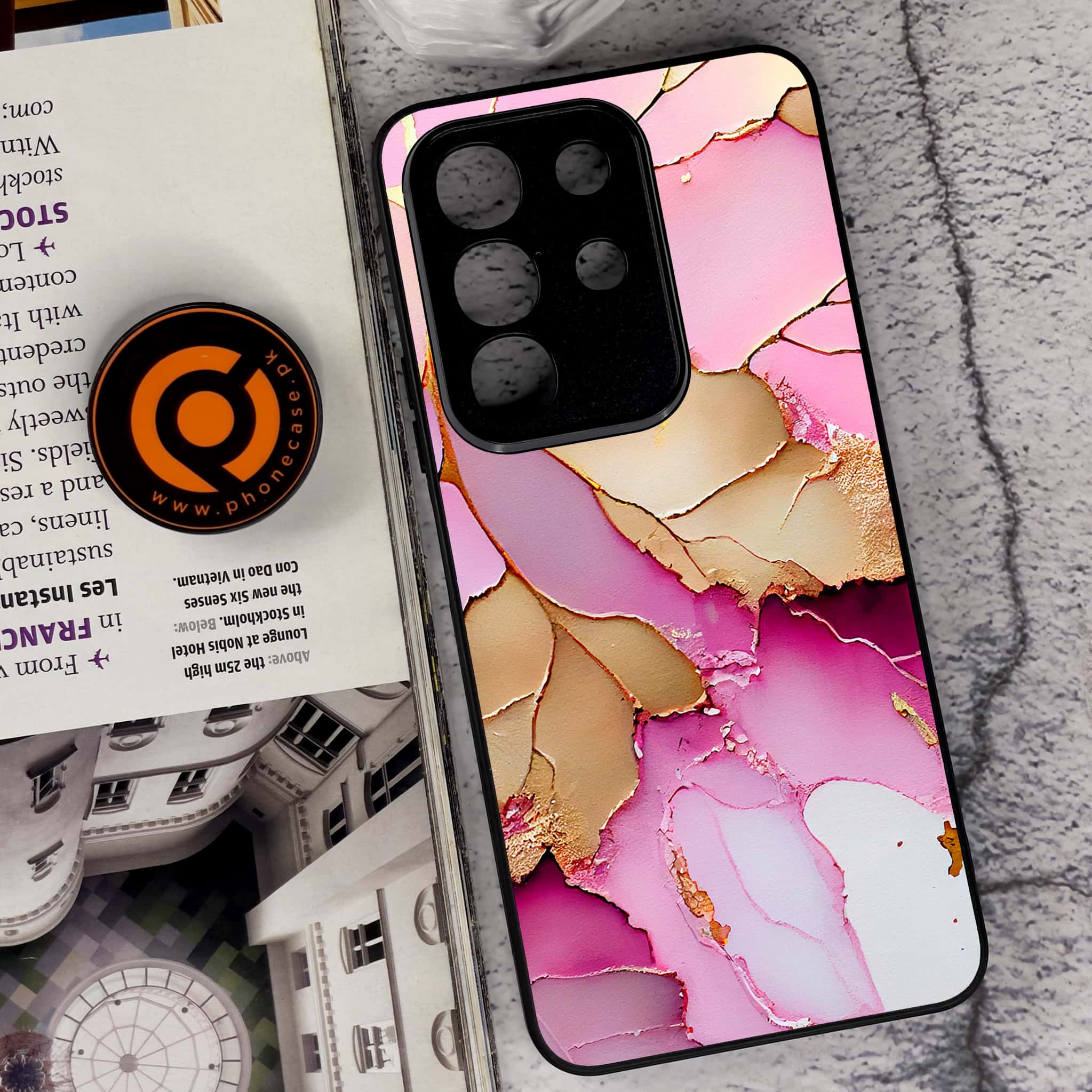 Vivo Y29 4G - Pink Marble 2.0 Series - Premium Metal Printed soft Bumper Shock Proof Case