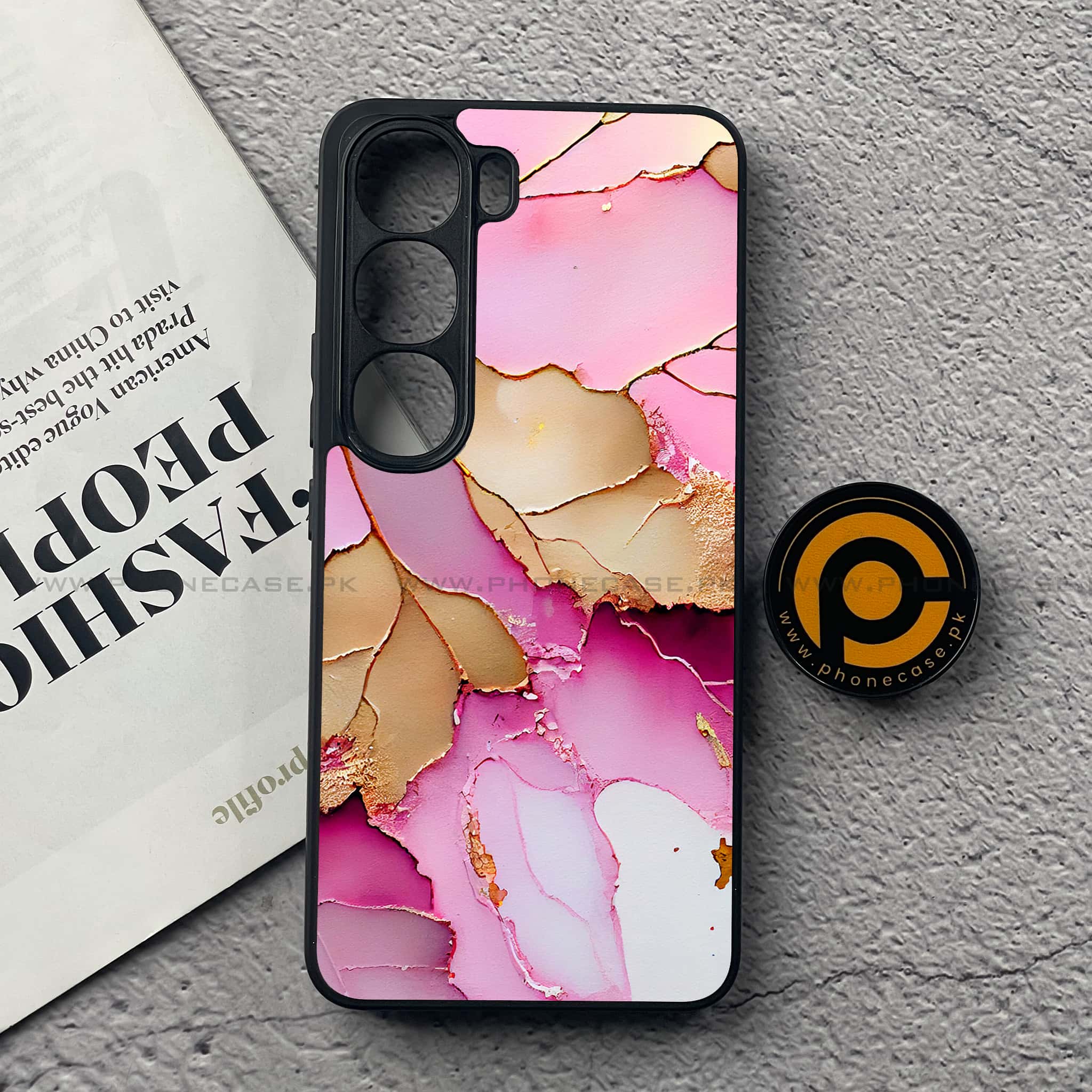Vivo Y200 4G - Pink Marble 2.0 Series - Premium Metal Printed soft Bumper Shock Proof Case