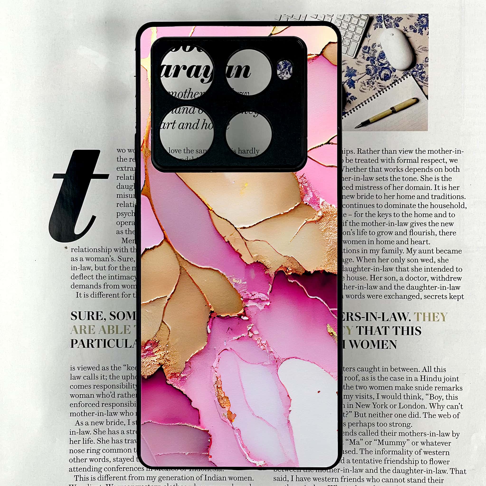 Infinix Note 40 Pro Plus - Pink Marble 2.0 Series - Premium Metal Printed soft Bumper shock Proof Case