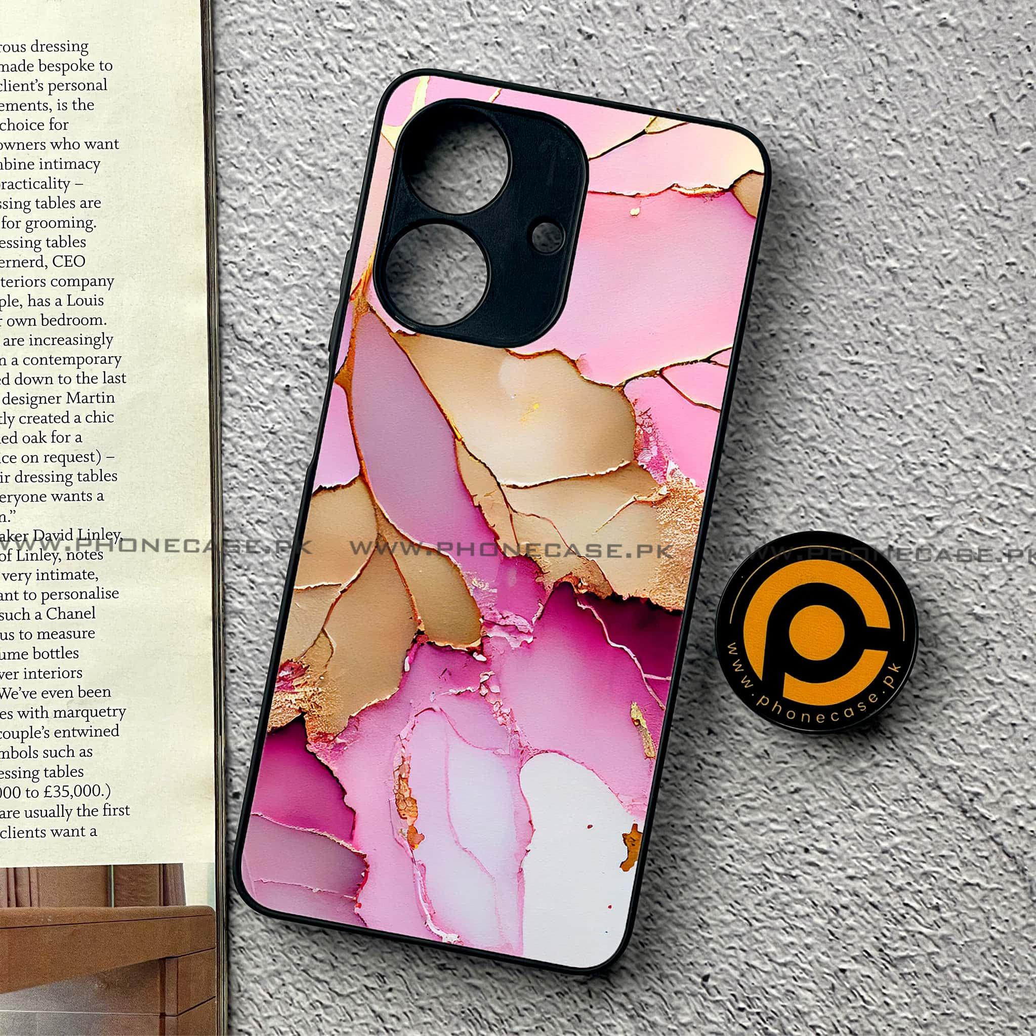 Realme Note 60 - Pink Marble 2.0 Series - Premium Printed Metal soft Bumper shock Proof Case