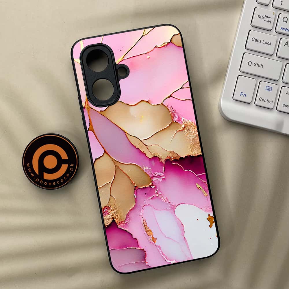 Tecno Spark Go 2 - Pink Marble 2.0 Series - Premium Metal Printed soft Bumper Shock Proof Case