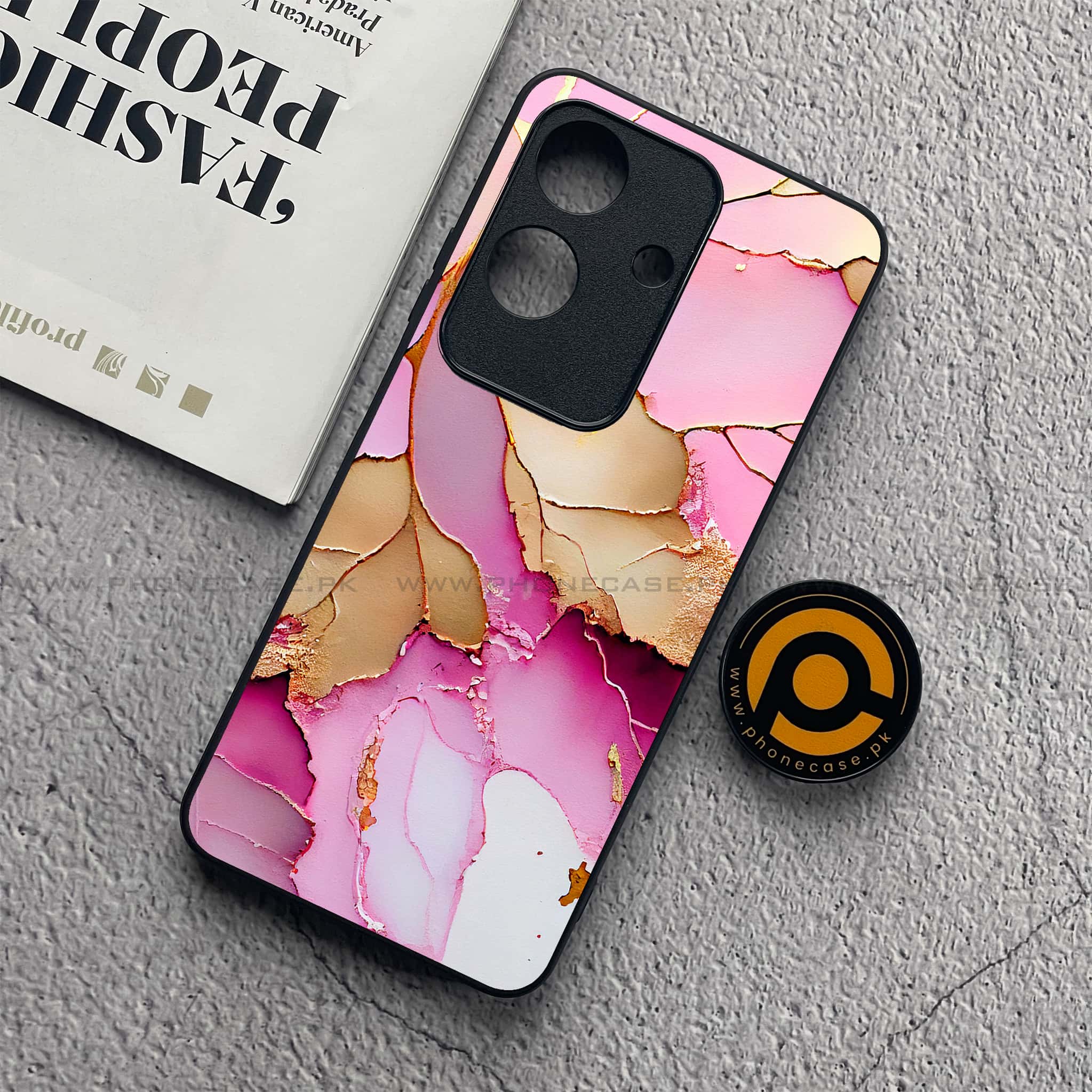 Realme Note 60x - Pink Marble 2.0 Series - Premium Printed Glass soft Bumper shock Proof Case