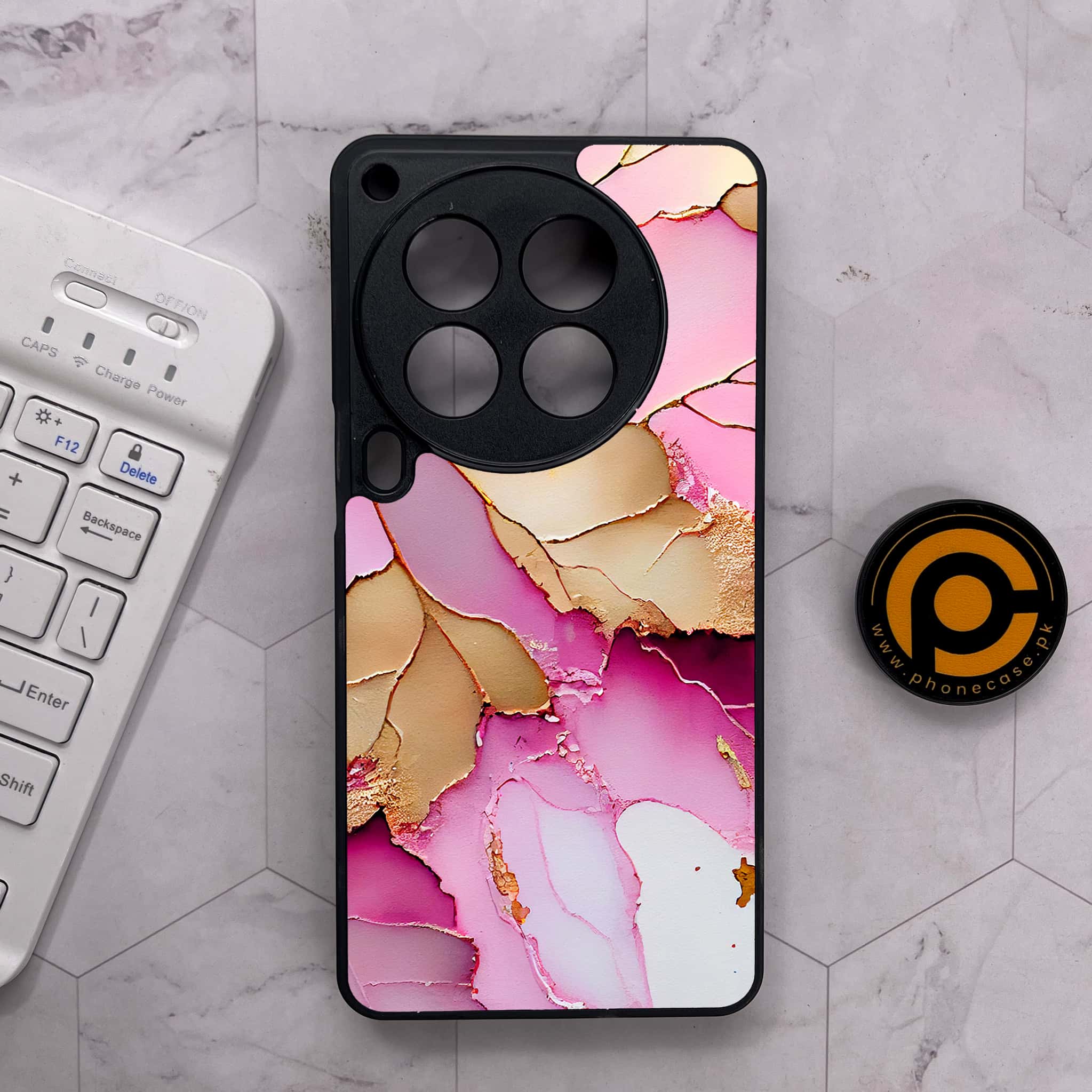 Tecno Camon 30 Premier - Pink Marble 2.0 Series - Premium Metal Printed soft Bumper shock Proof Case