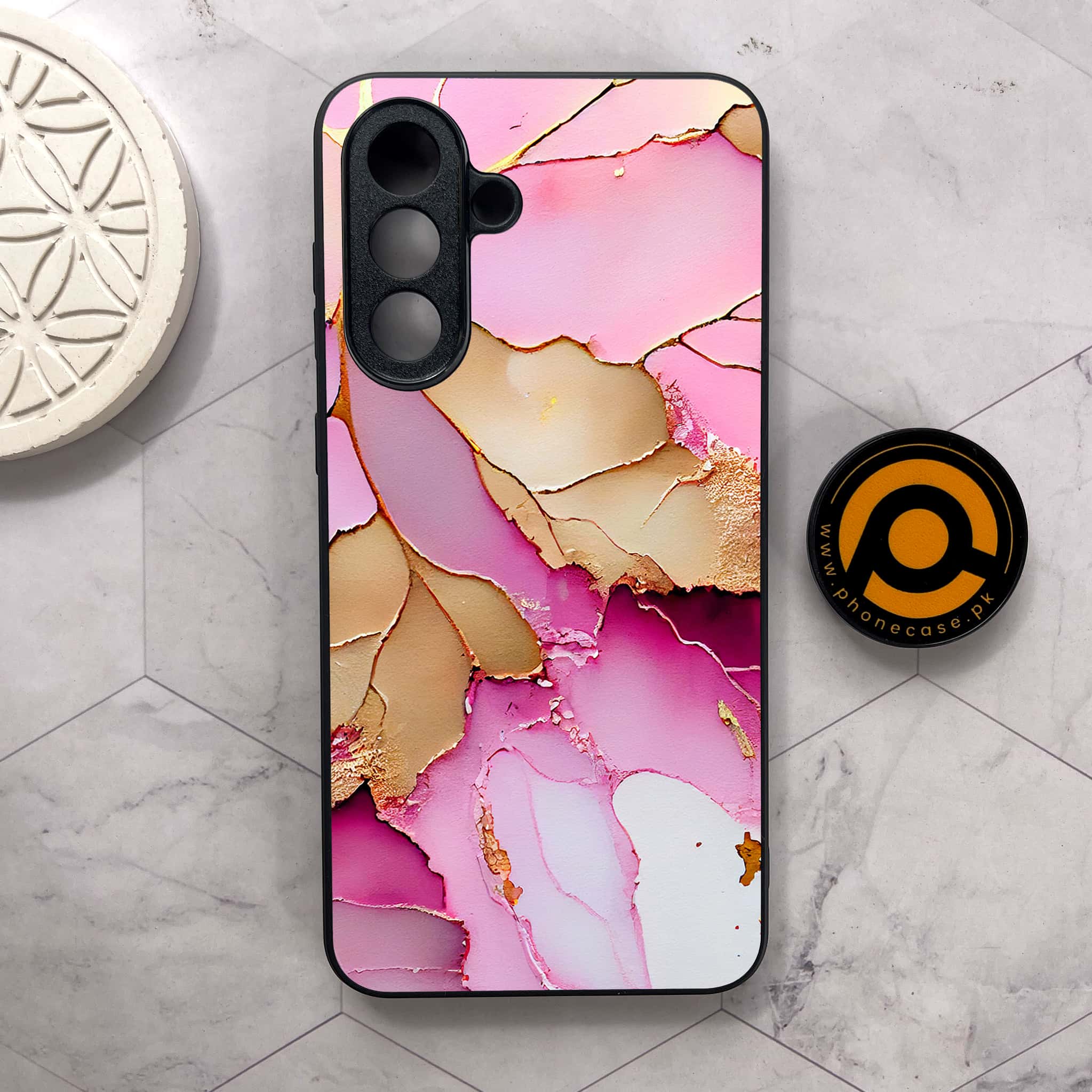 Samsung Galaxy A26 5G - Pink Marble 2.0 Series - Premium Metal Printed soft Bumper shock Proof Case