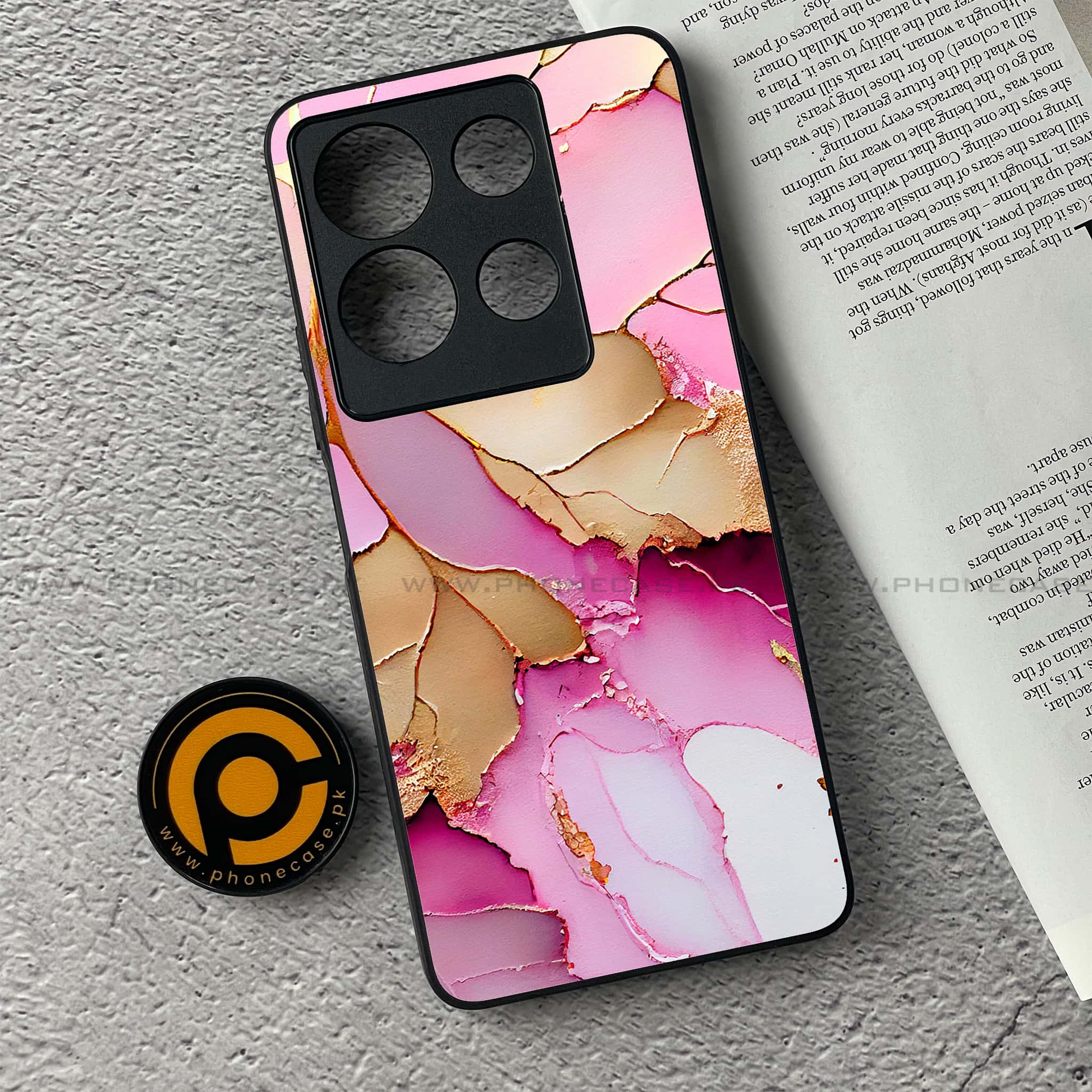 Infinix Note 30 - Pink Marble 2.0 Series - Premium Printed Glass soft Bumper shock Proof Case