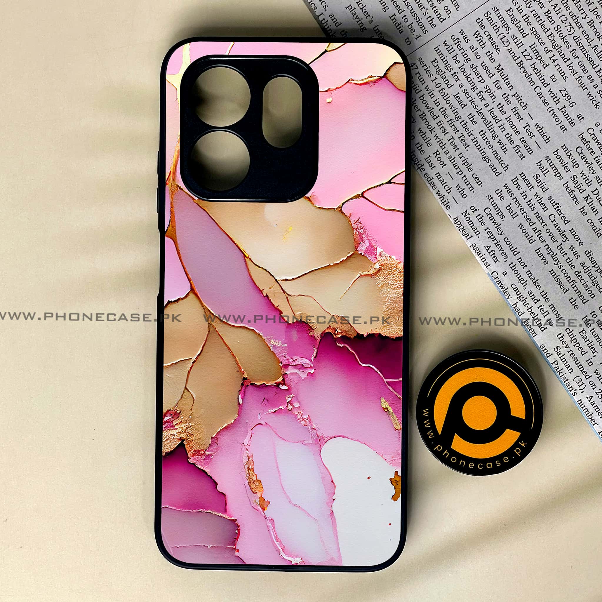 Infinix Smart 9 HD - Pink Marble 2.0 Series - Premium Metal Printed soft Bumper shock Proof Case