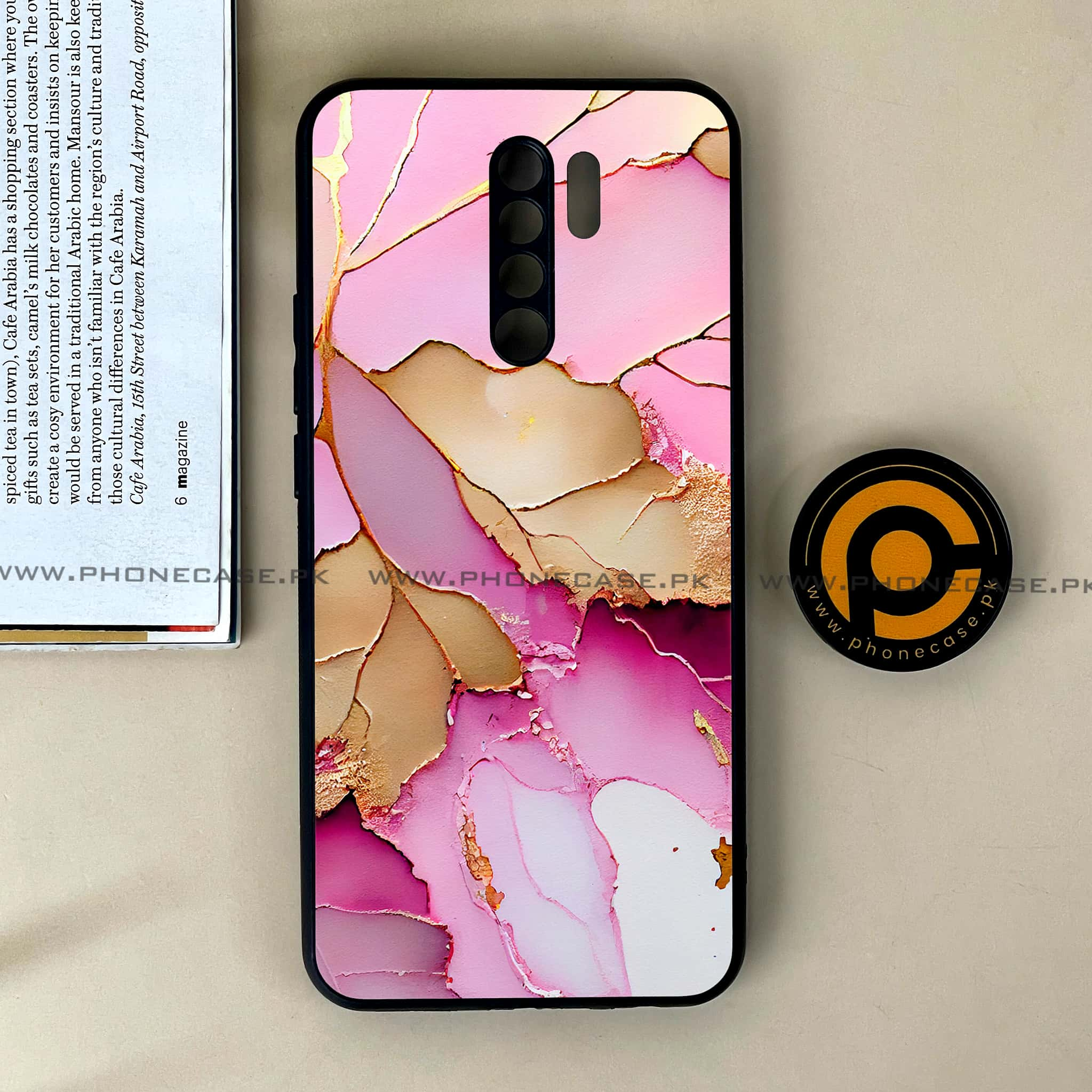 Xiaomi Redmi 9 - Pink Marble 2.0 Series - Premium Printed Glass soft Bumper shock Proof Case