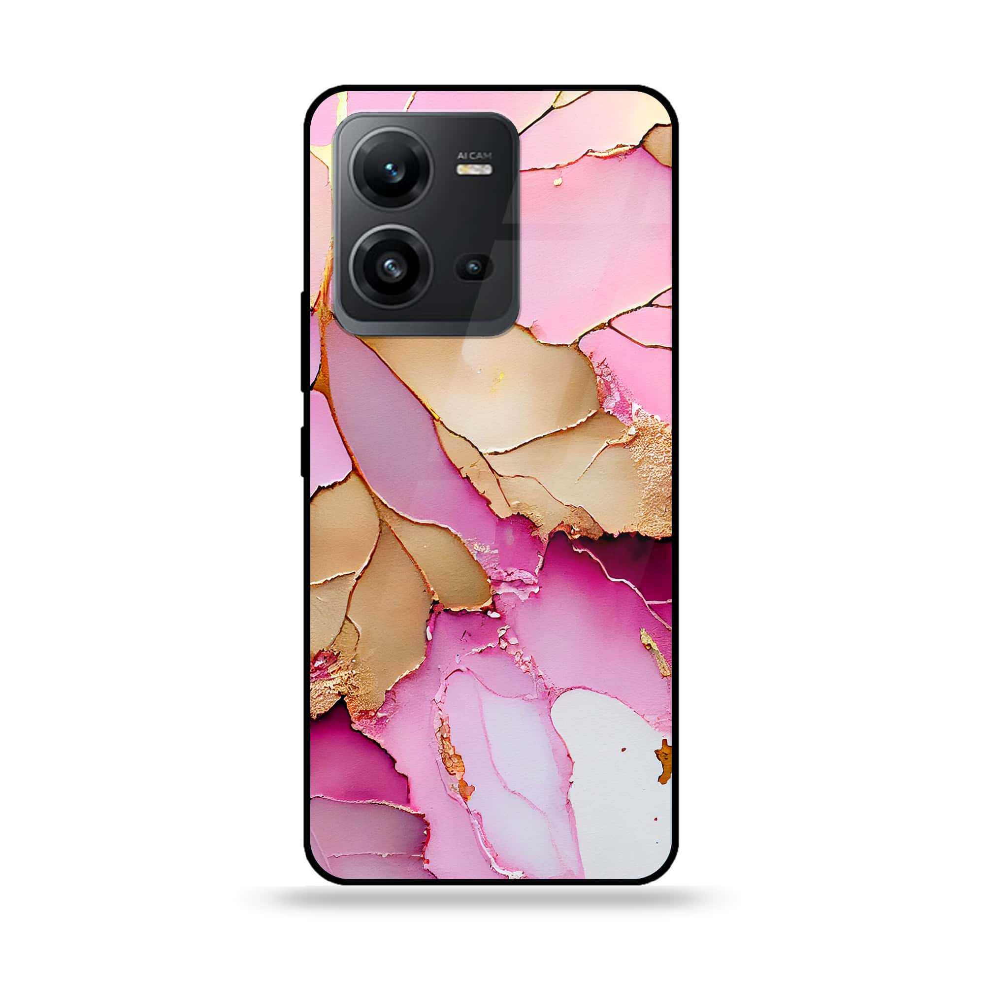 Vivo V25e  - Pink Marble 2.0 Series - Premium Printed Glass soft Bumper shock Proof Case