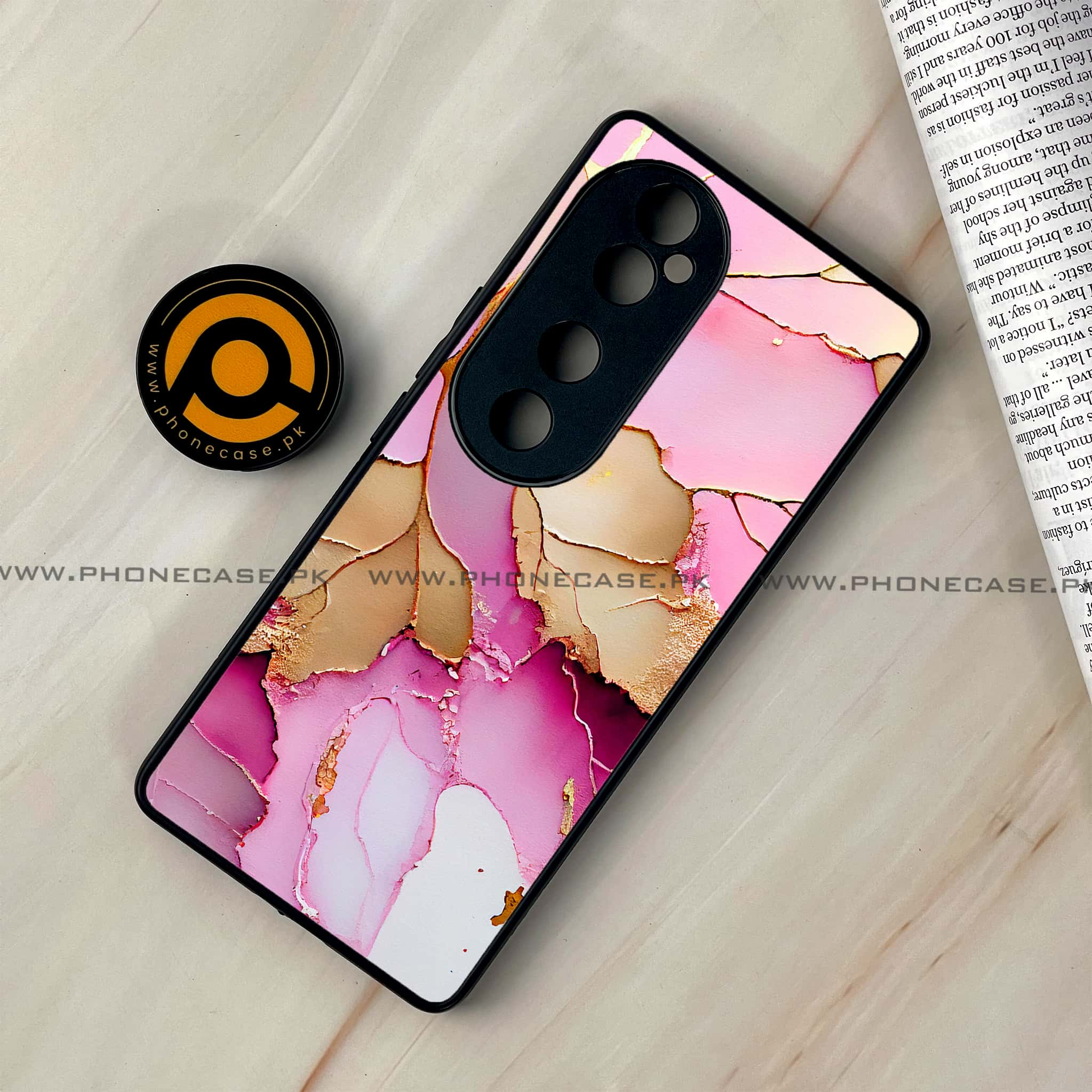 Vivo V40 - Pink Marble 2.0 Series - Premium Printed Glass soft Bumper shock Proof Case