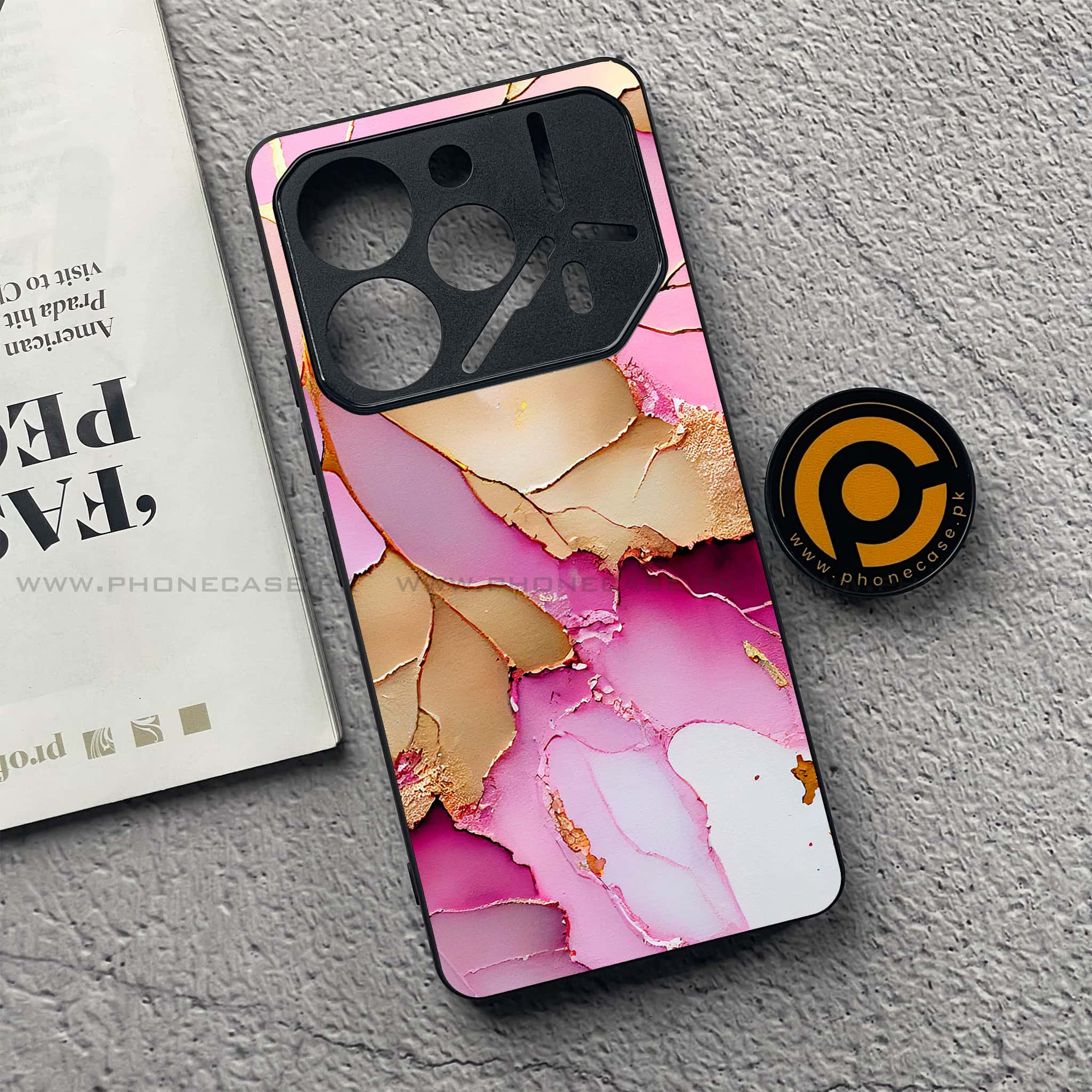 Tecno Pova 6 Pro - Pink Marble 2.0 Series - Premium Printed Glass soft Bumper shock Proof Case