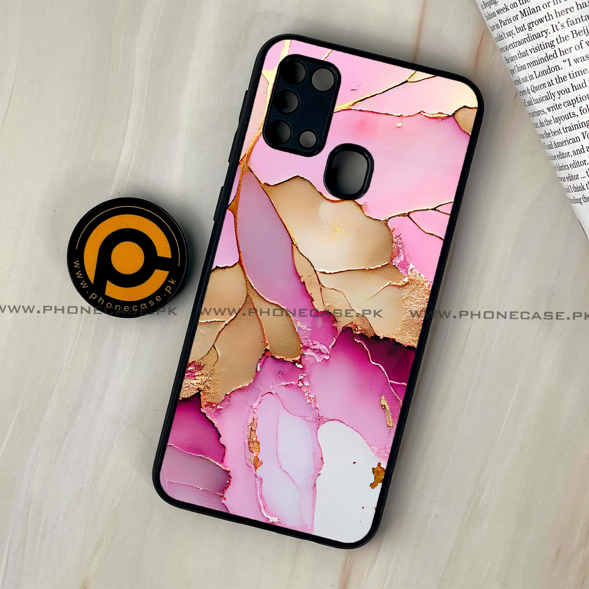 Galaxy M31 - Pink Marble 2.0 Series - Premium Printed Glass soft Bumper shock Proof Case