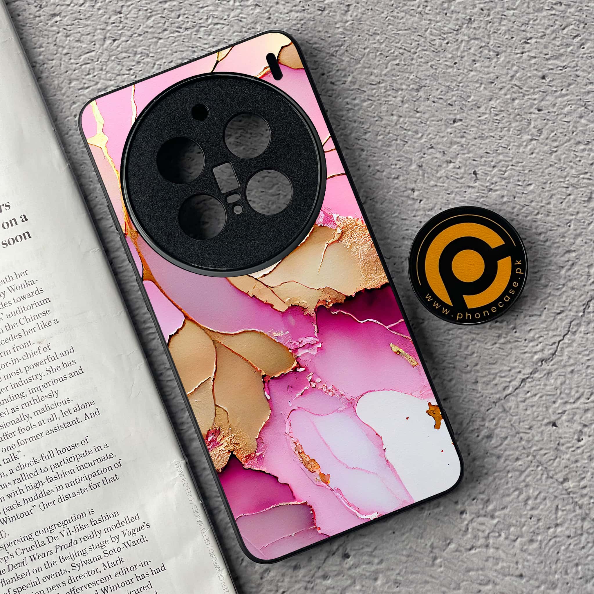 Vivo X200 Pro - Pink Marble 2.0 Series - Premium Metal  Printed soft Bumper shock Proof Case