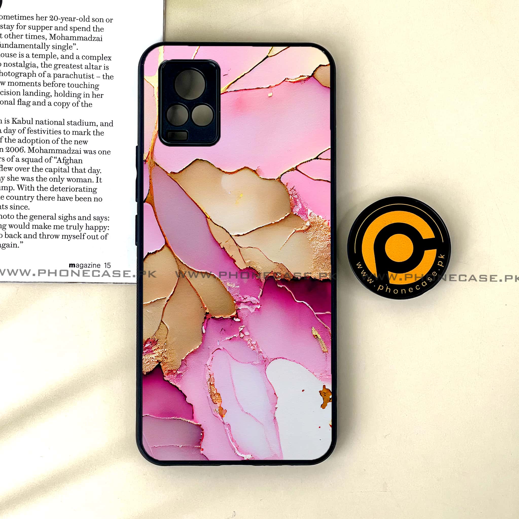 Vivo V20 - Pink Marble 2.0 Series - Premium Printed Glass soft Bumper shock Proof Case