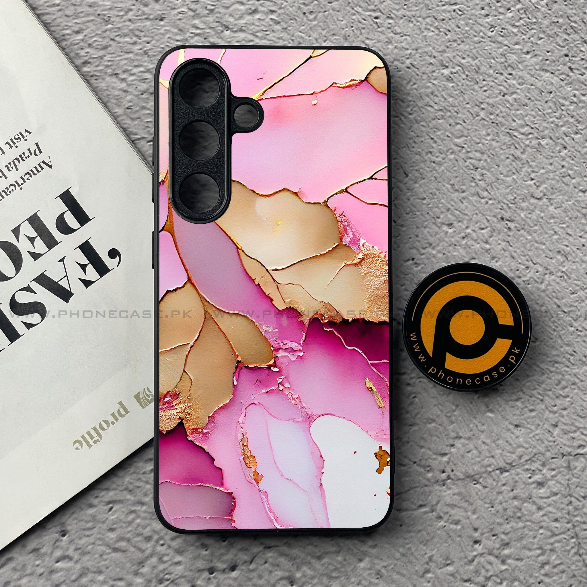 Samsung Galaxy S25 FE - Pink Marble 2.0 Series - Premium Metal Printed soft Bumper shock Proof Case
