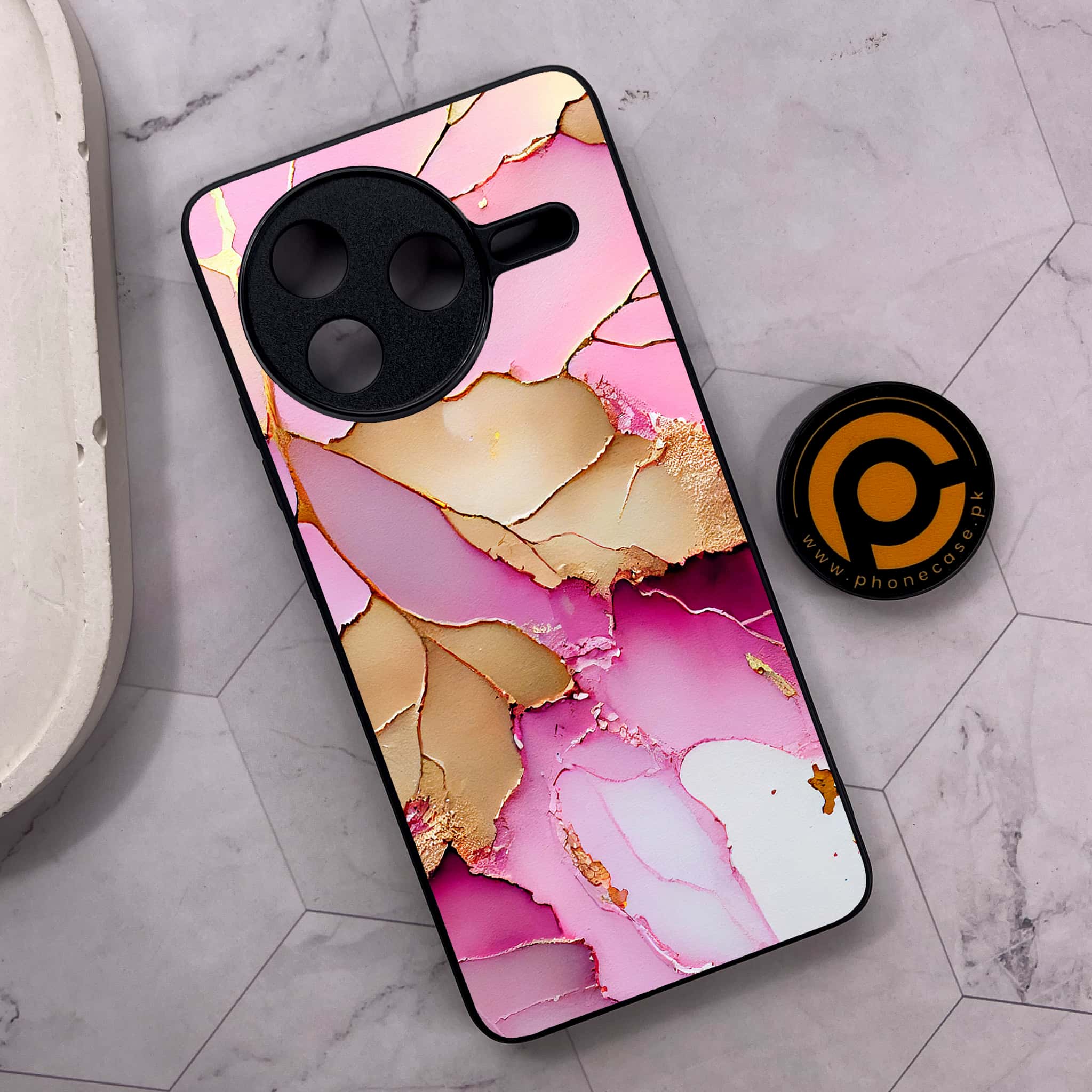 Xiaomi Poco F7 Pro 5G - Pink Marble 2.0 Series - Premium Metal Printed soft Bumper shock Proof Case