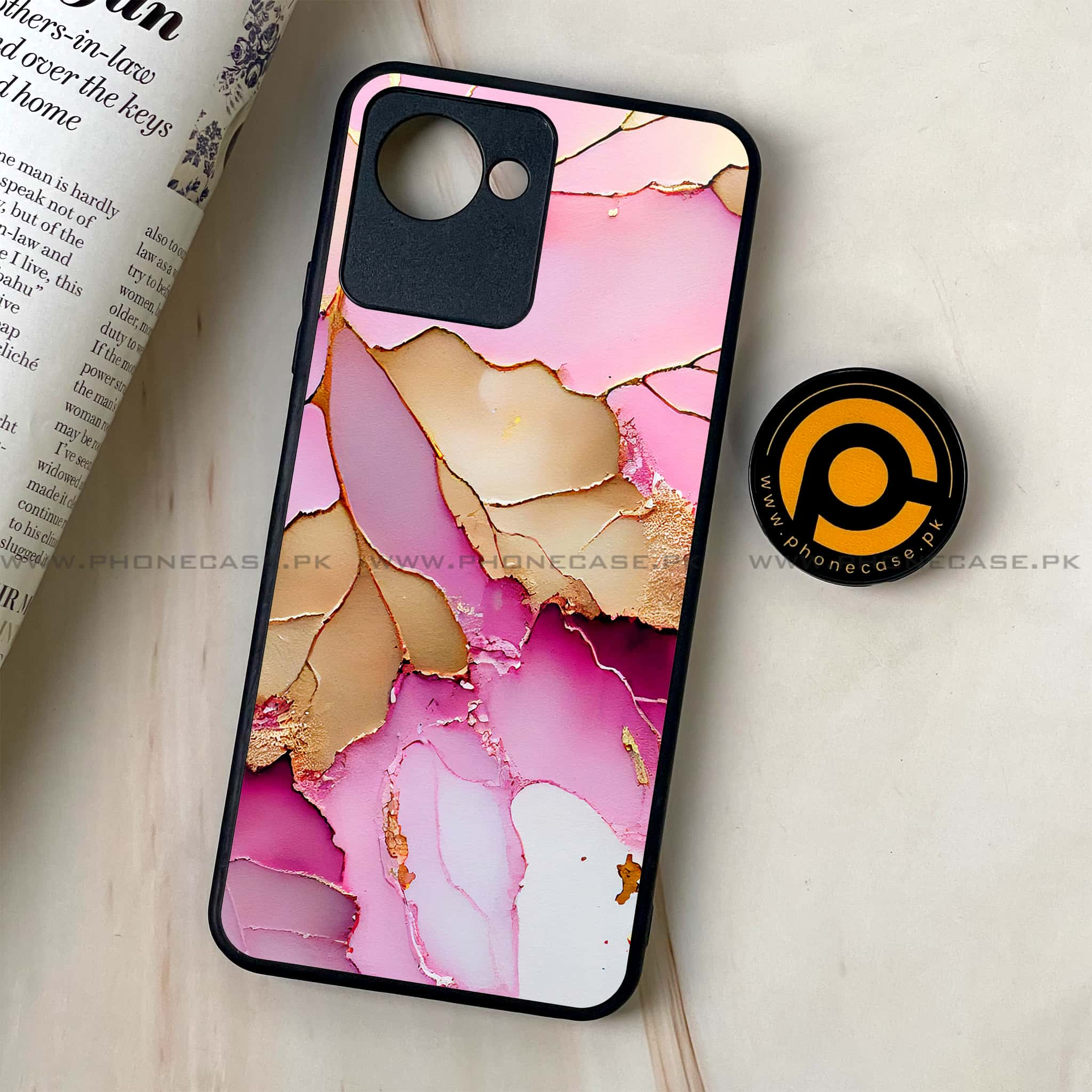 Realme C30 - Pink Marble 2.0 Series - Premium Printed Glass soft Bumper shock Proof Case