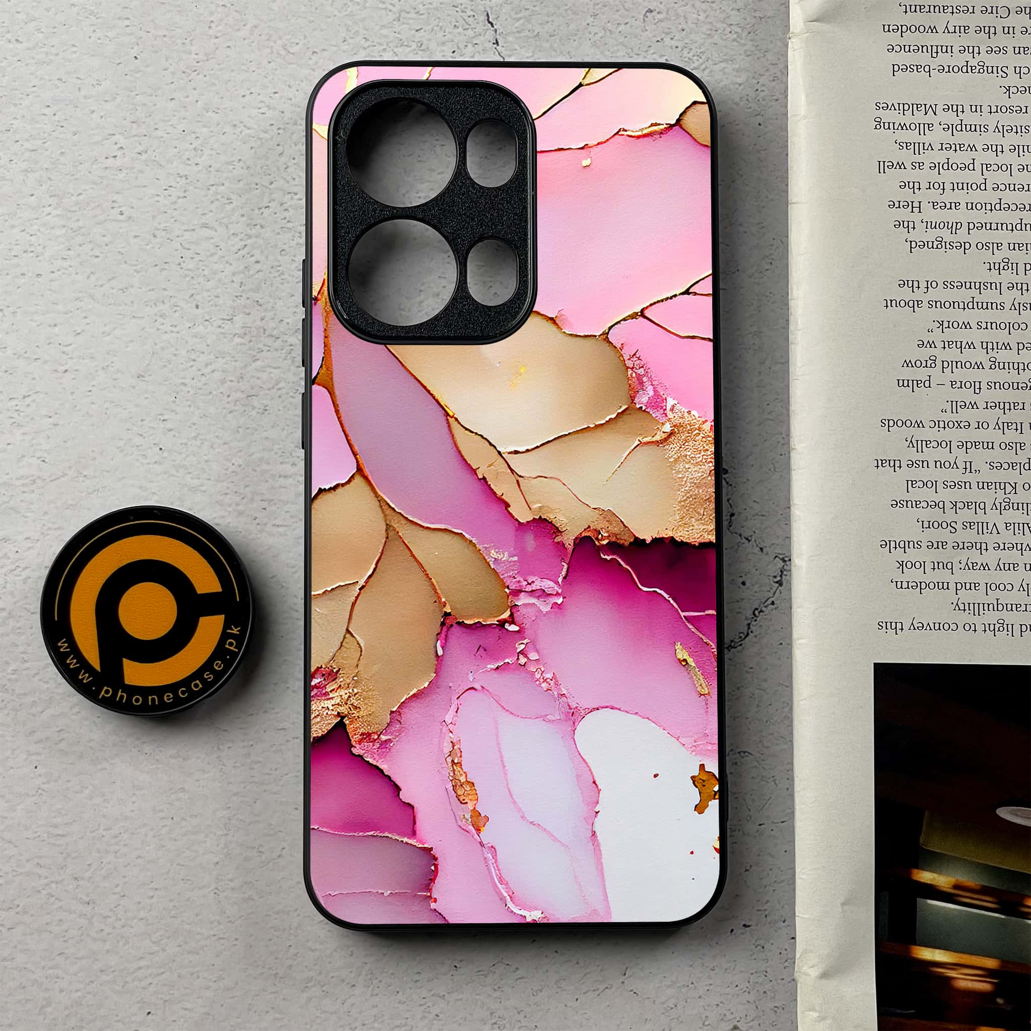 Oppo Reno 13 Pro - Pink Marble 2.0 Series - Premium Metal Printed Soft Bumper Shockproof Case