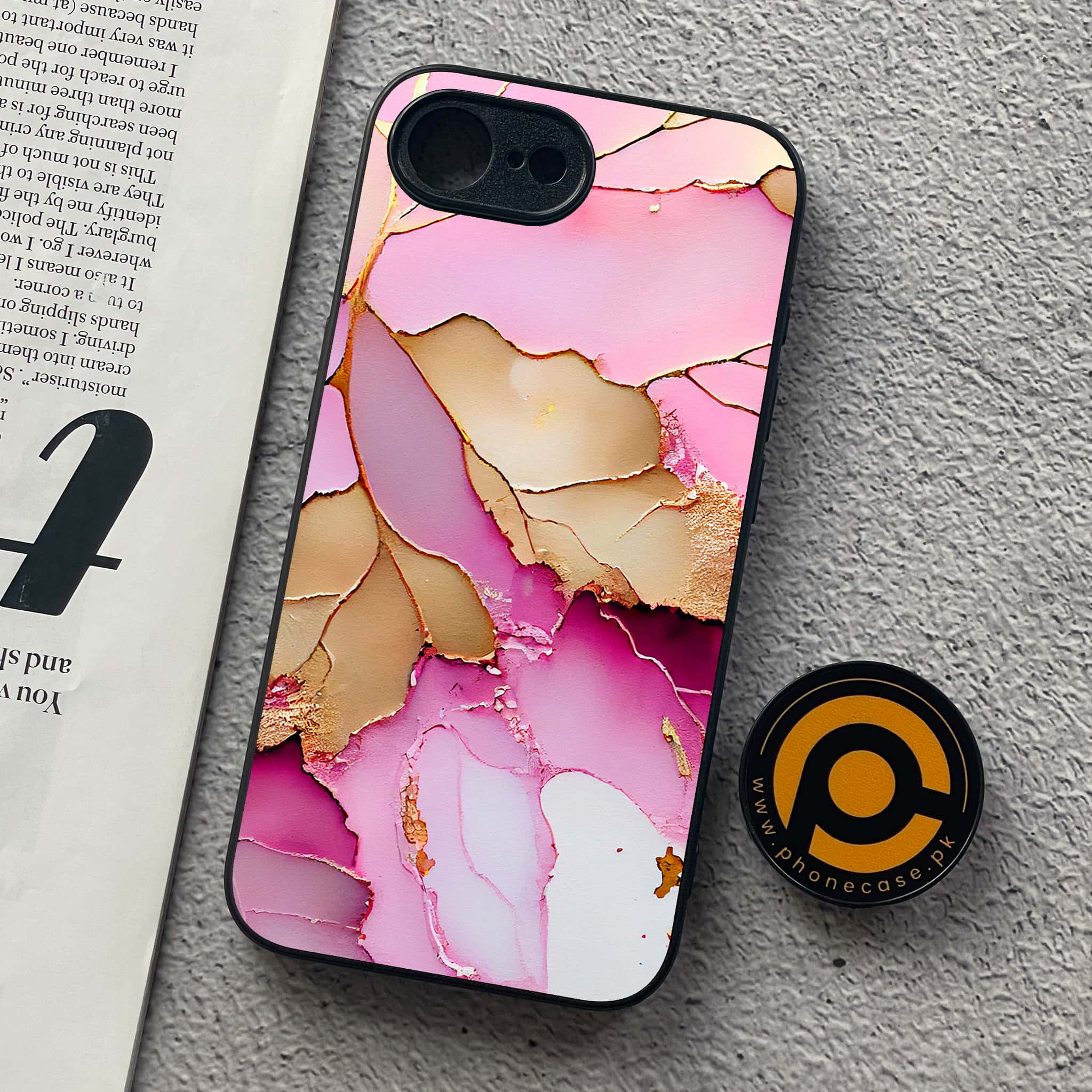 iPhone 16e - Pink Marble 2.0 Series - Premium Metal  Printed soft Bumper shock Proof Case
