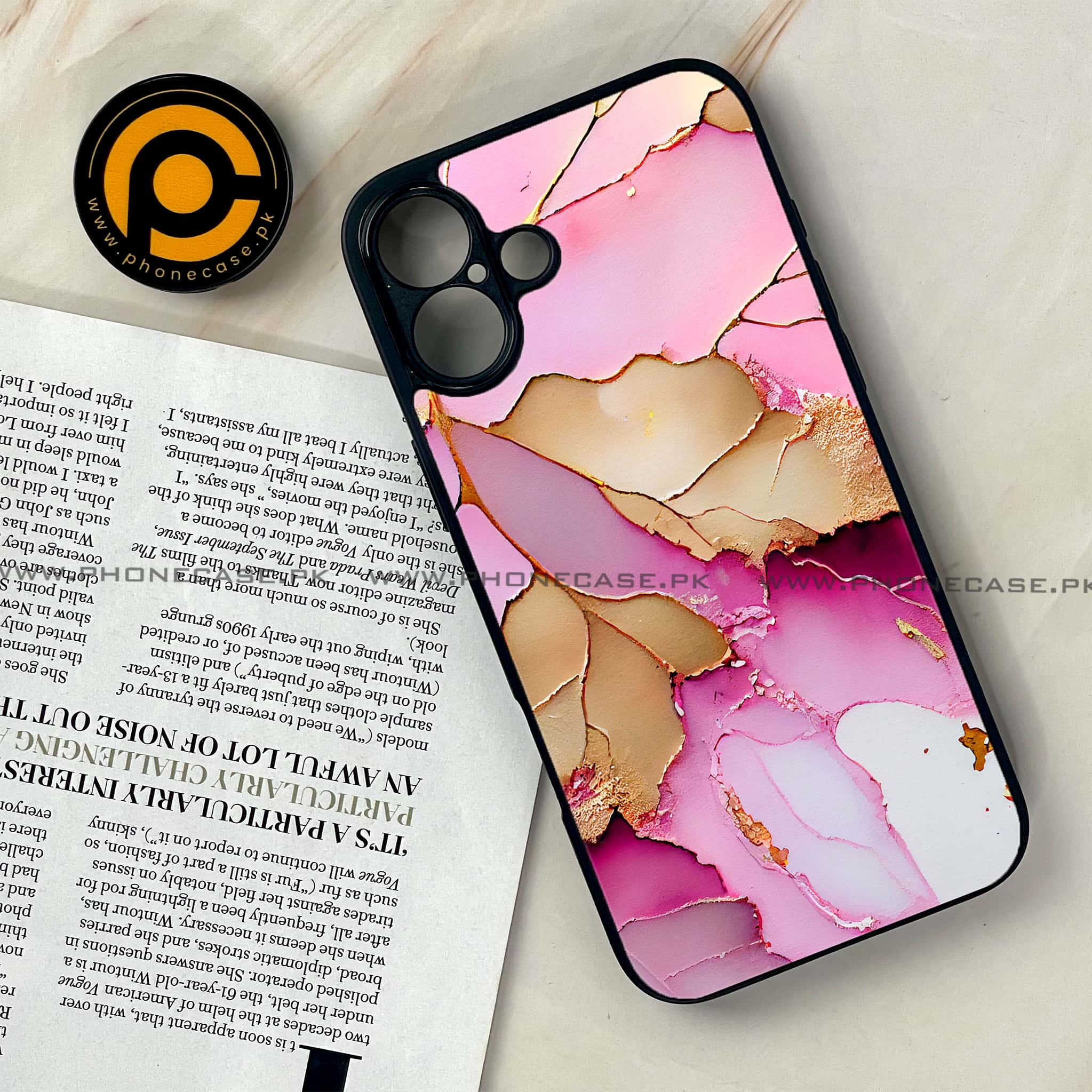 iPhone 16 Plus -  Pink Marble 2.0 Series - Premium Metal Printed soft Bumper shock Proof Case