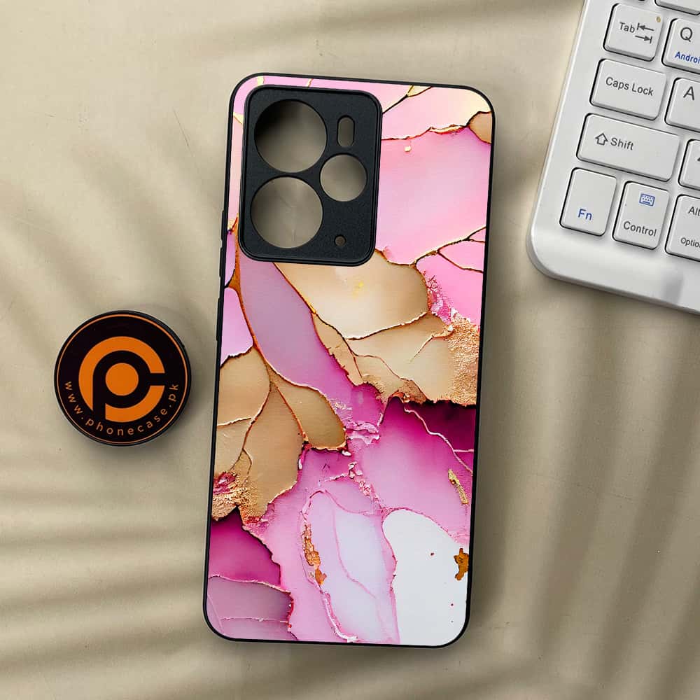 Realme 14 5G - Pink Marble 2.0 Series - Premium Metal Printed soft Bumper Shock Proof Case
