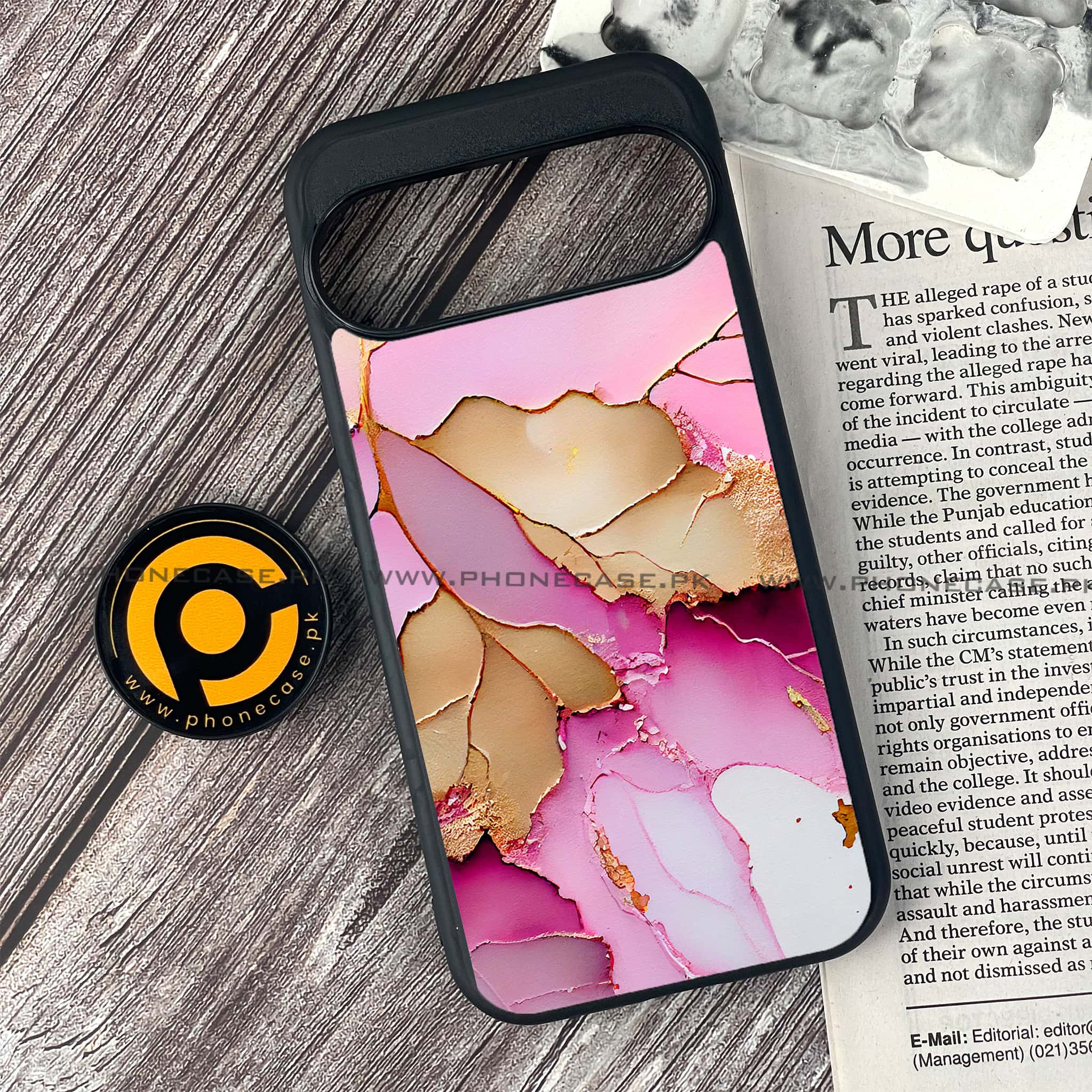 Google Pixel 9 Pro - Pink Marble 2.0 Series  - Premium Metal Printed soft Bumper Shock Proof Case