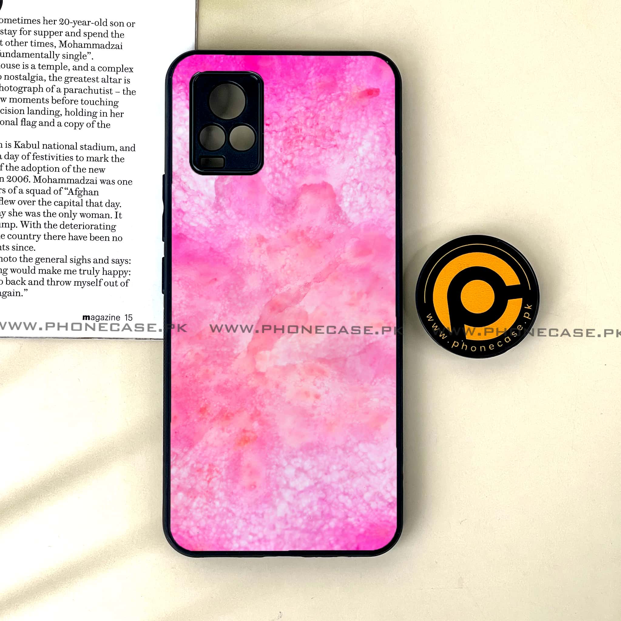 Vivo V20 - Pink Marble 2.0 Series - Premium Printed Glass soft Bumper shock Proof Case