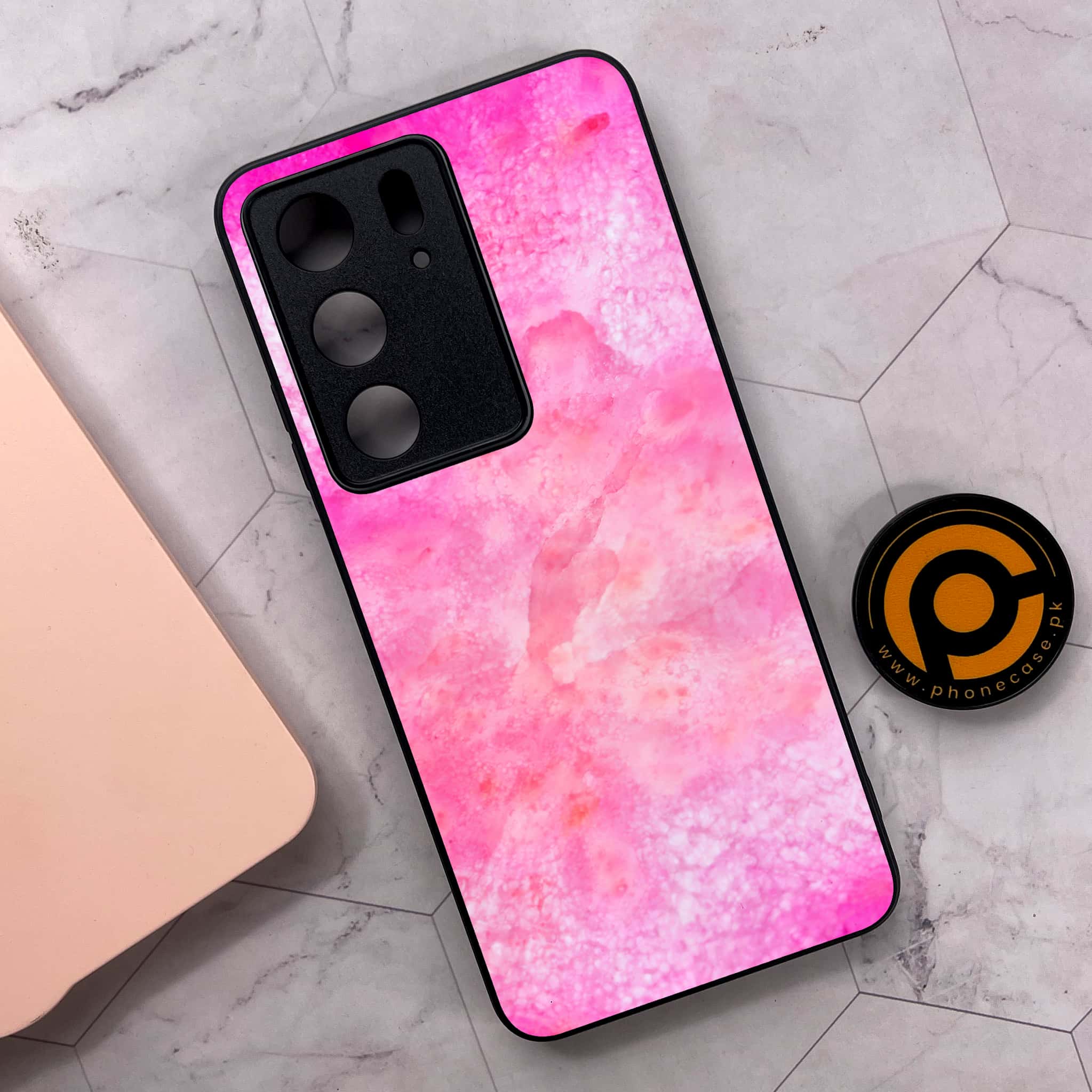 Realme C75x 4G - Pink Marble 2.0 Series - Premium Metal Printed soft Bumper shock Proof Case