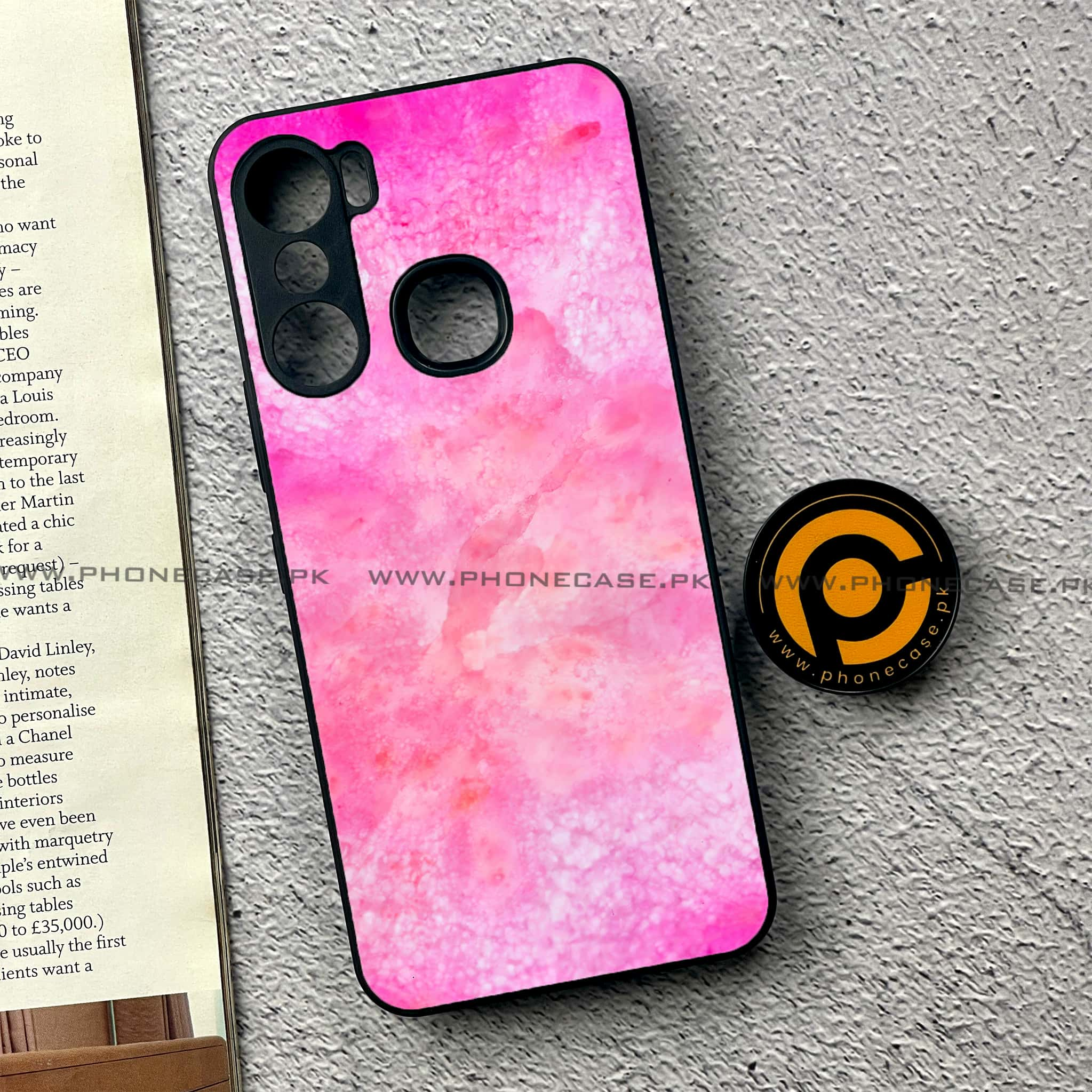 Infinix Hot 12 Pro - Pink Marble 2.0 Series - Premium Printed Metal soft Bumper shock Proof Case