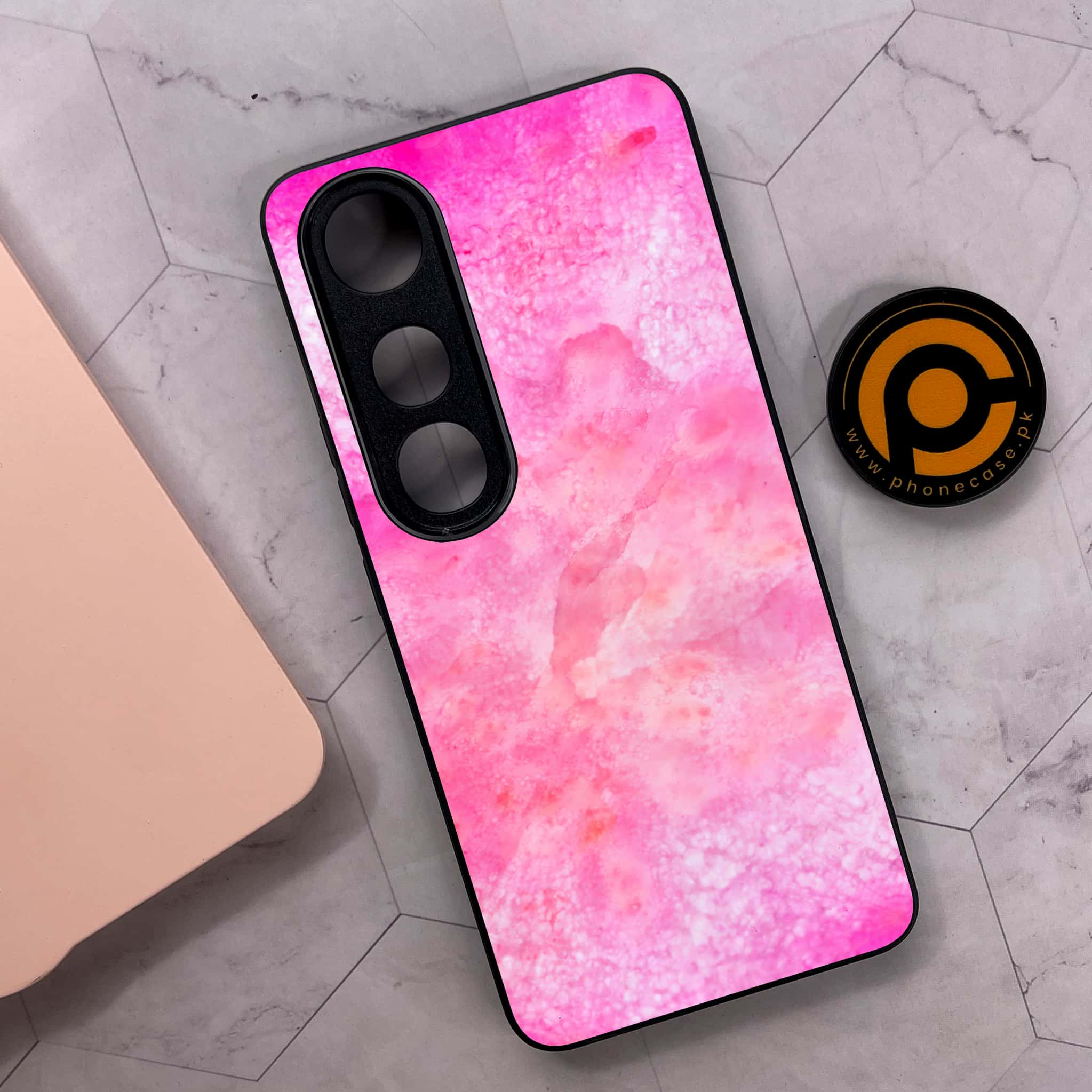Vivo V50 Lite - Pink Marble 2.0 Series - Premium Metal Printed soft Bumper shock Proof Case