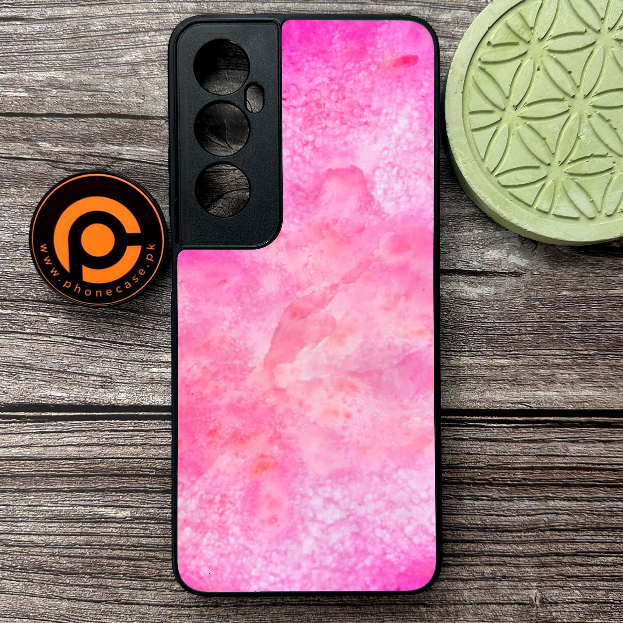 Realme C65  - Pink Marble 2.0 Series - Premium Metal Printed soft Bumper shock Proof Case