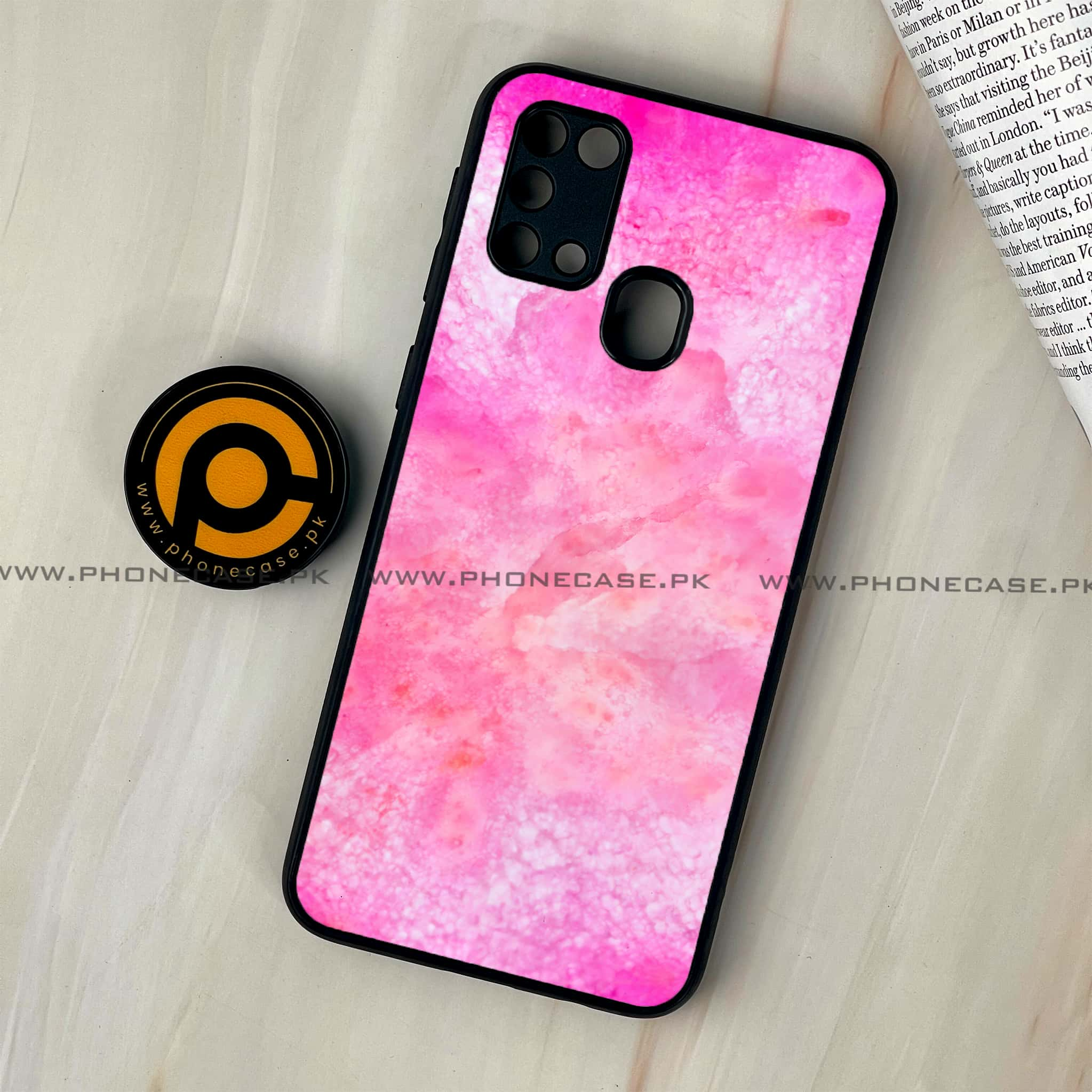 Galaxy M31 - Pink Marble 2.0 Series - Premium Printed Glass soft Bumper shock Proof Case