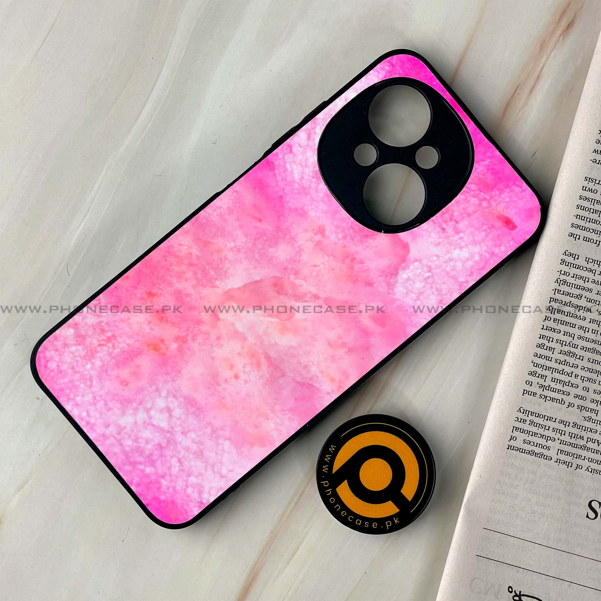 Tecno Spark Go 1 - Pink Marble 2.0 Series - Premium Printed Glass soft Bumper shock Proof Case