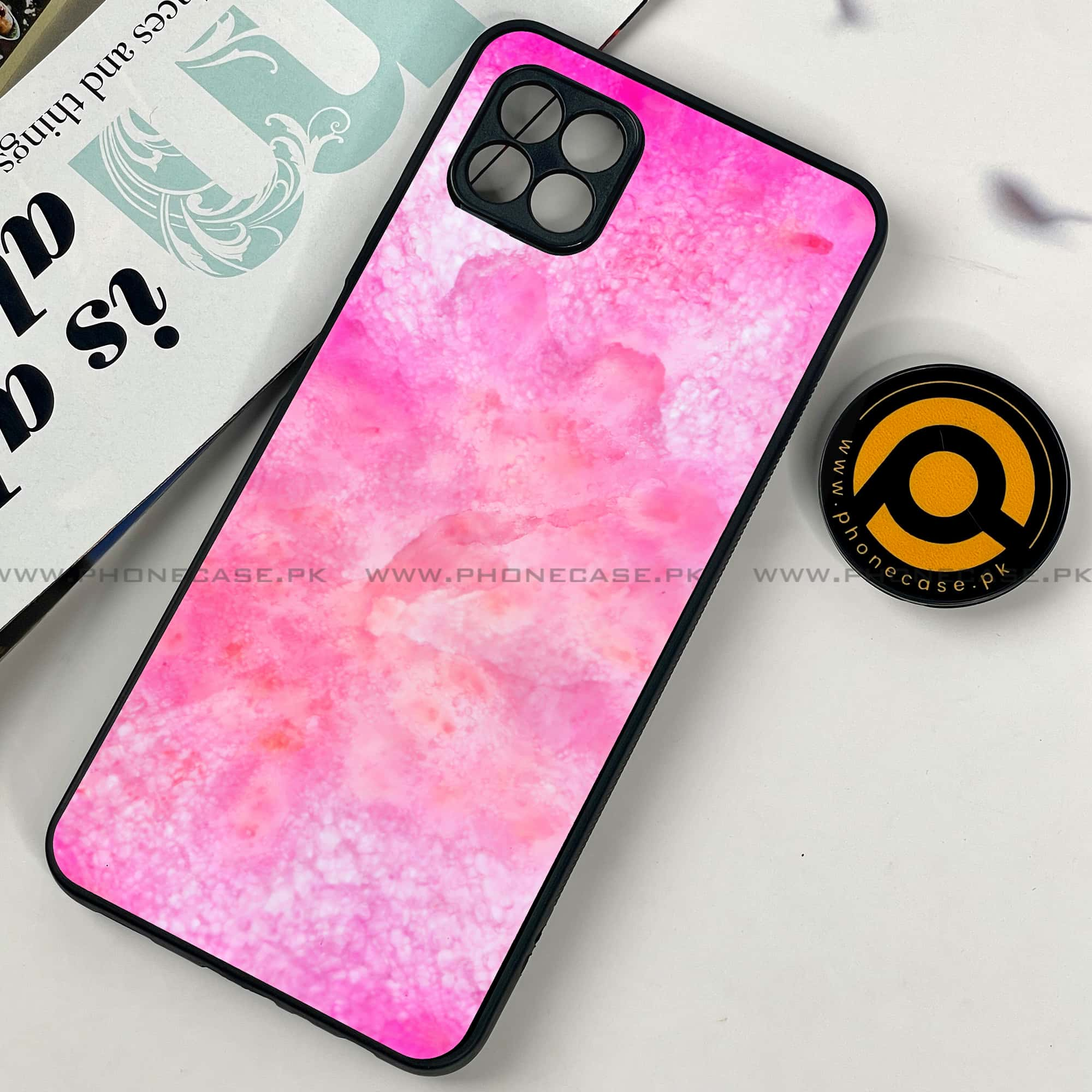 Samsung Galaxy A22 -  Pink Marble 2.0 Series - Premium Printed Metal soft Bumper shock Proof Case