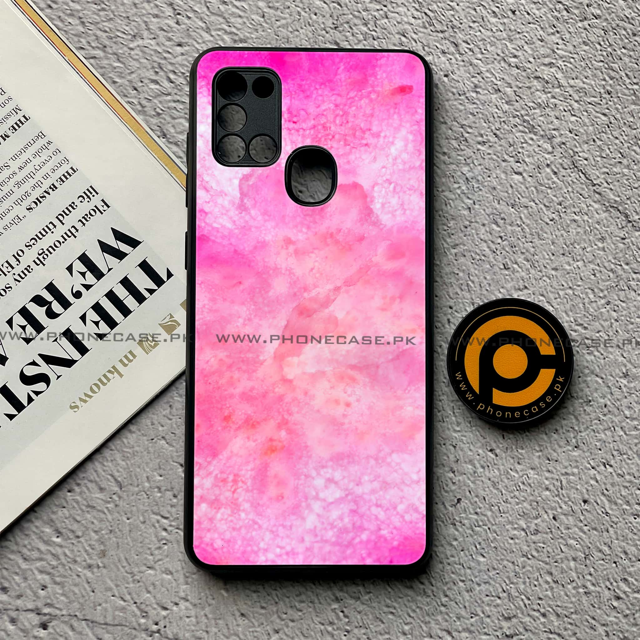 Samsung Galaxy A21s - Pink Marble 2.0 Series - Premium Printed Glass soft Bumper shock Proof Case