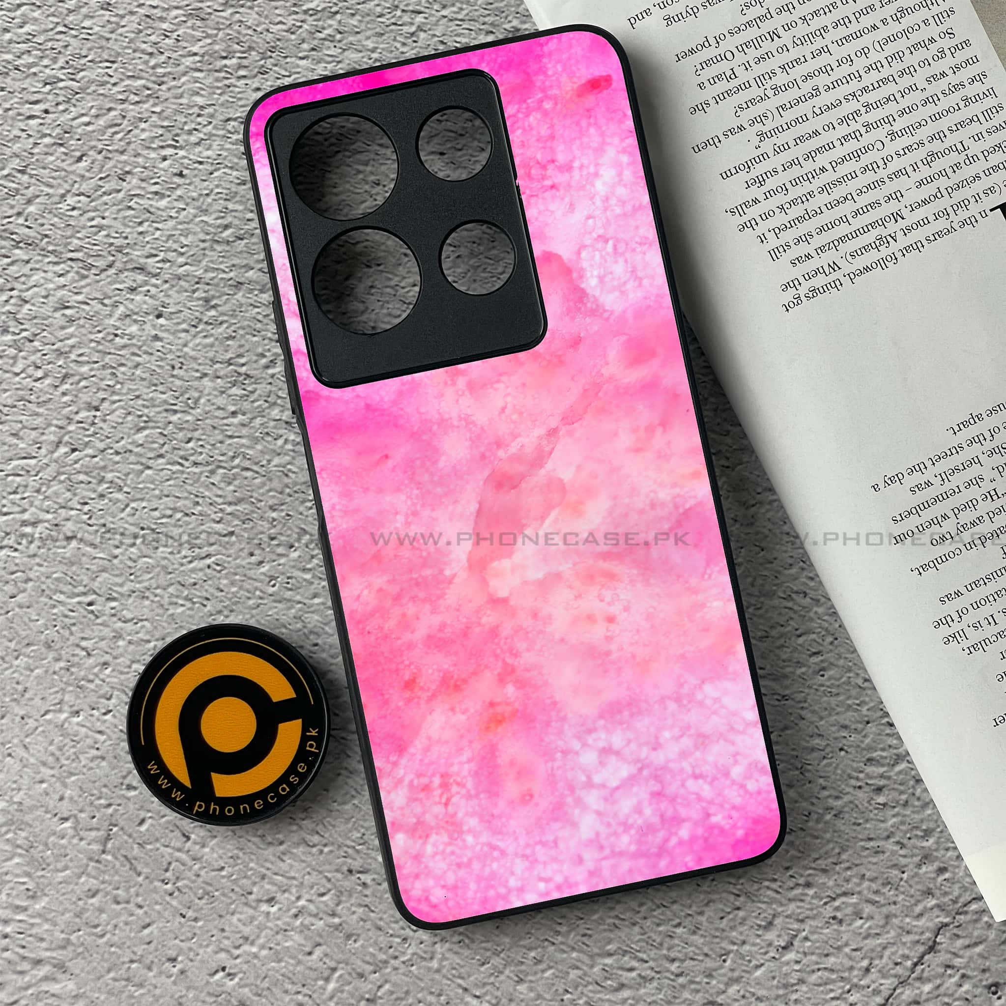 Infinix Note 30 - Pink Marble 2.0 Series - Premium Printed Glass soft Bumper shock Proof Case