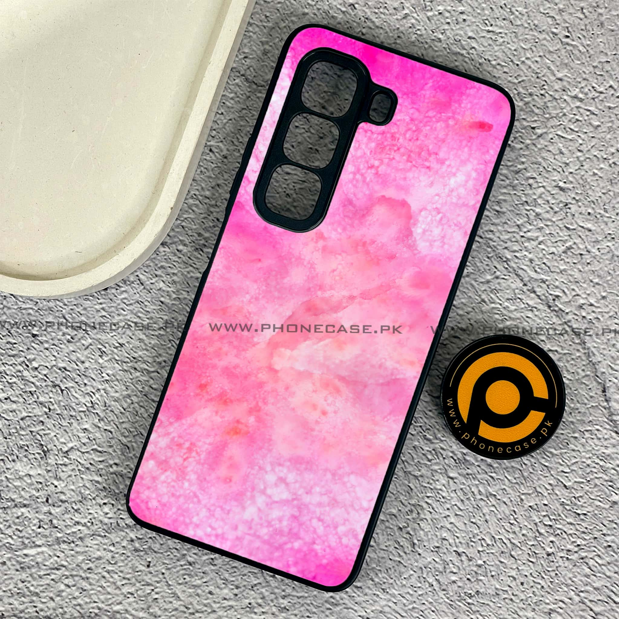 Infinix Hot 50 Pro - Pink Marble 2.0 Series - Premium Printed Glass soft Bumper shock Proof Case