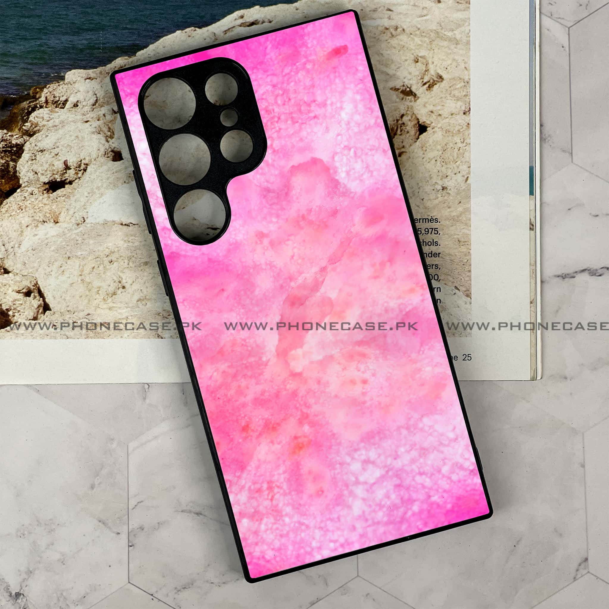 Samsung Galaxy S22 Ultra - Pink Marble 2.0 Series - Premium Metal Printed soft Bumper shock Proof Case