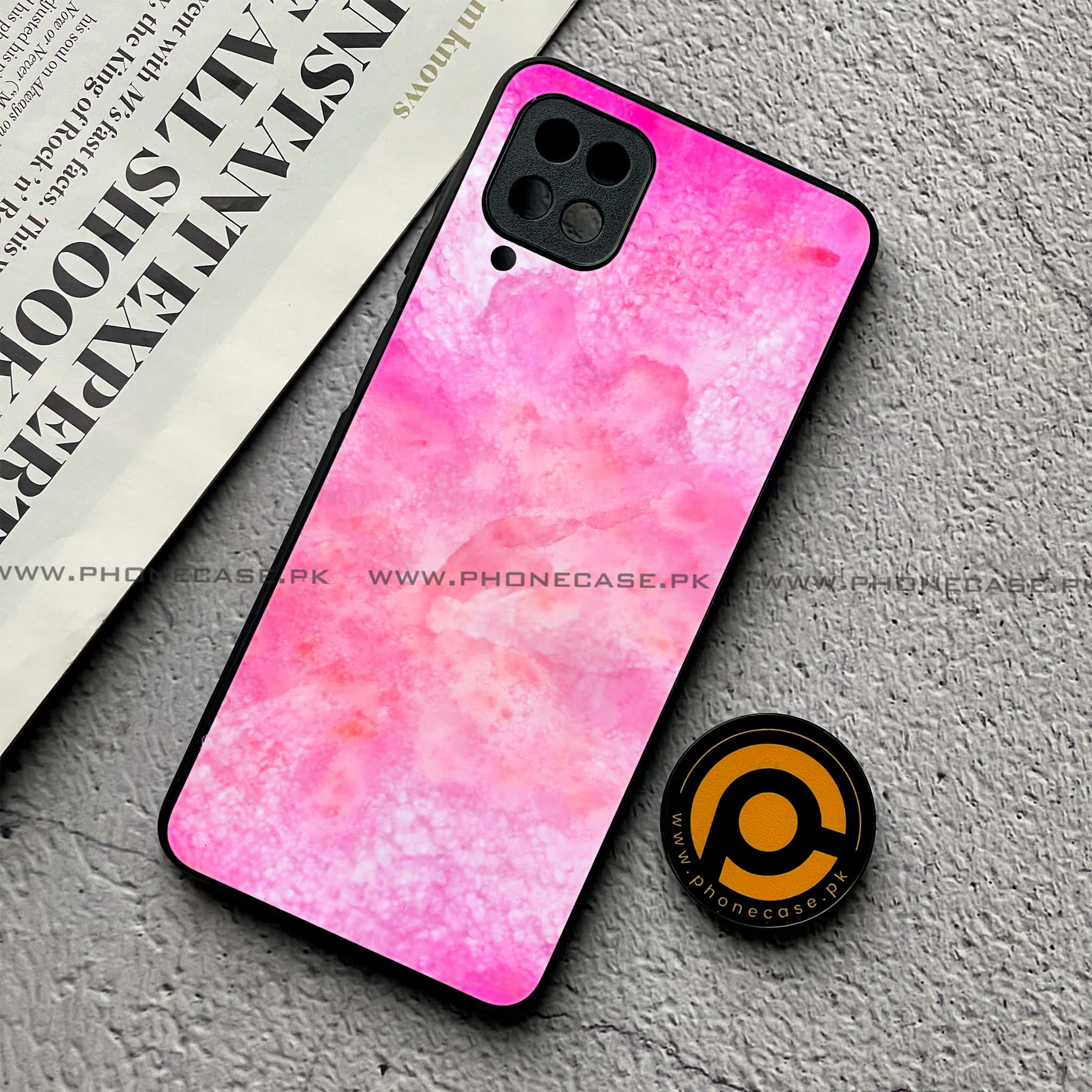 Samsung Galaxy A12 / A12 Nacho - Pink Marble 2.0 Series - Premium Printed Glass soft Bumper shock Proof Case