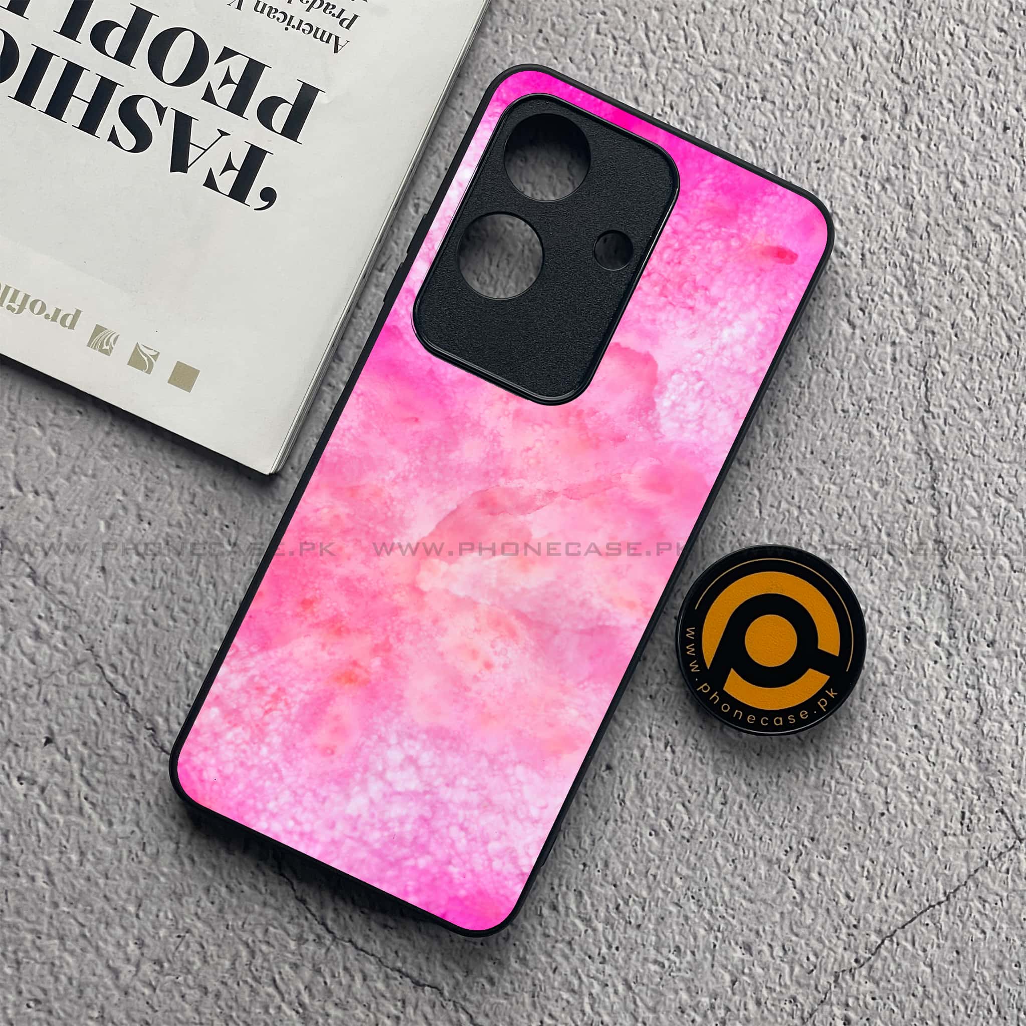 Realme Note 60x - Pink Marble 2.0 Series - Premium Printed Glass soft Bumper shock Proof Case