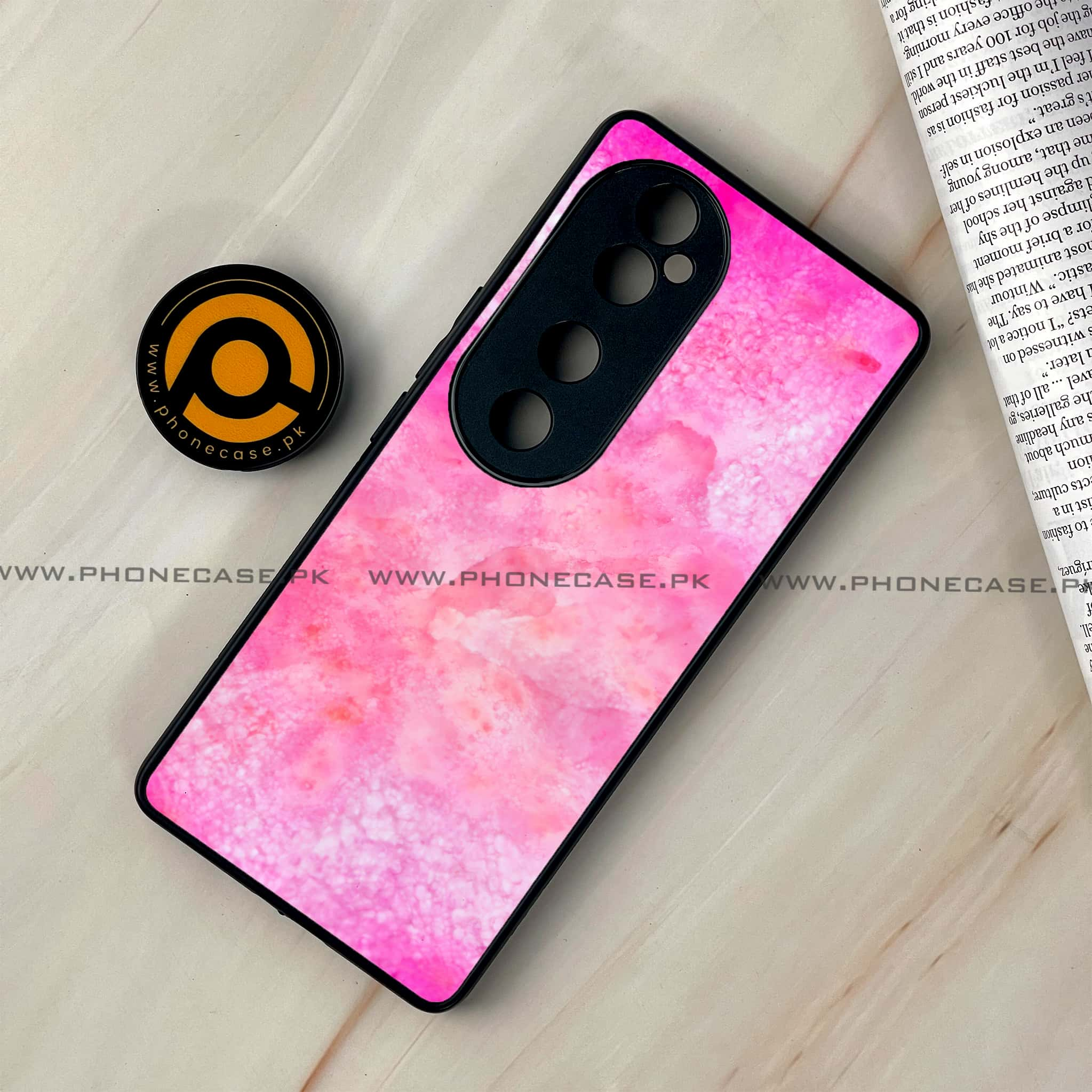 Vivo V40 - Pink Marble 2.0 Series - Premium Printed Glass soft Bumper shock Proof Case