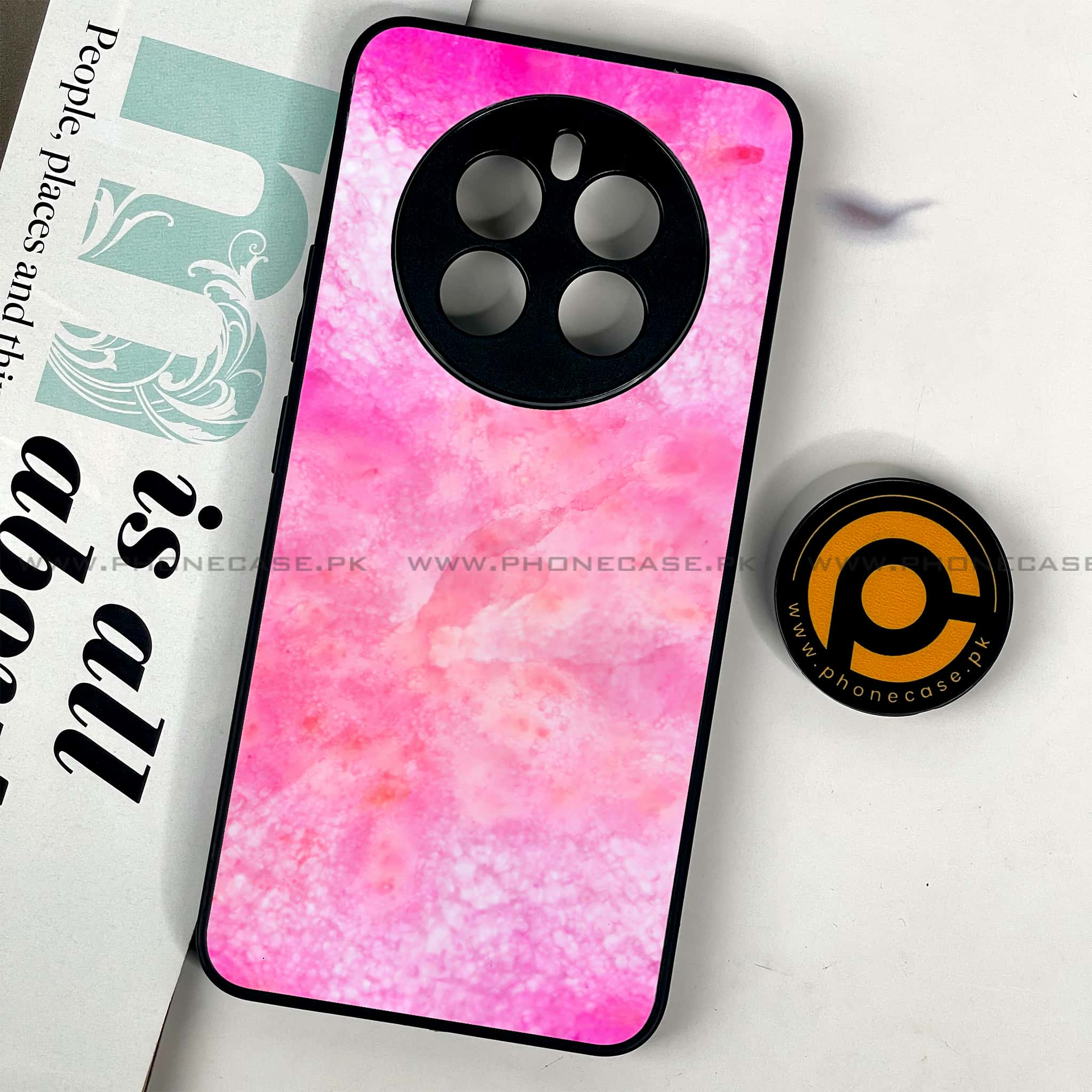 Realme 12 Plus 5G - Pink Marble 2.0 Series - Premium Printed Glass soft Bumper shock Proof Case